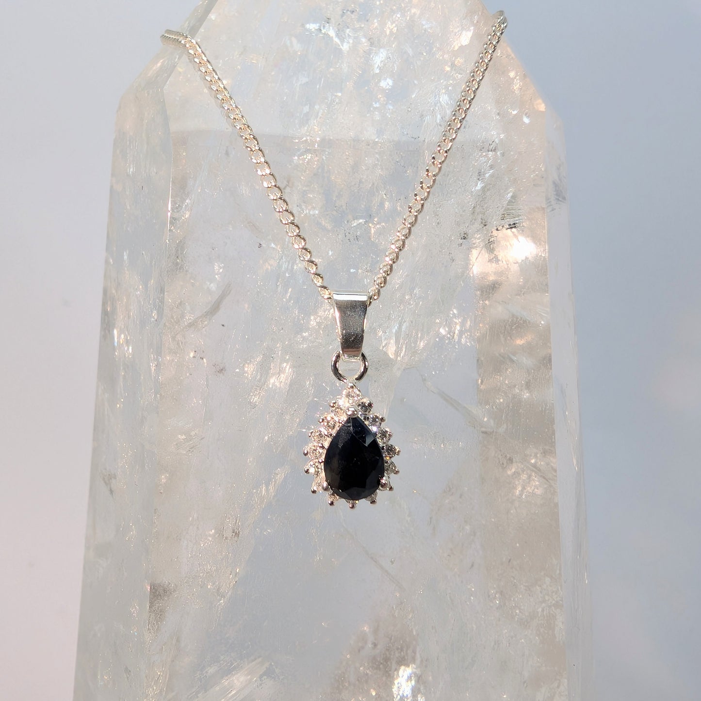 7x5 Teardrop & CZ Sterling Silver Pendant