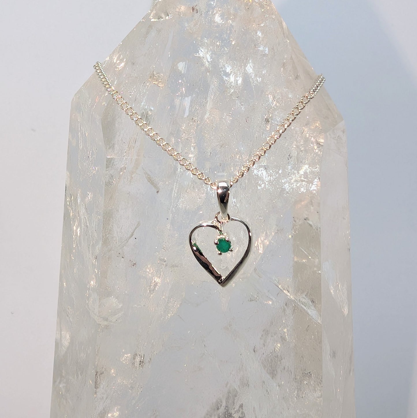 Emerald Silver Heart Necklace