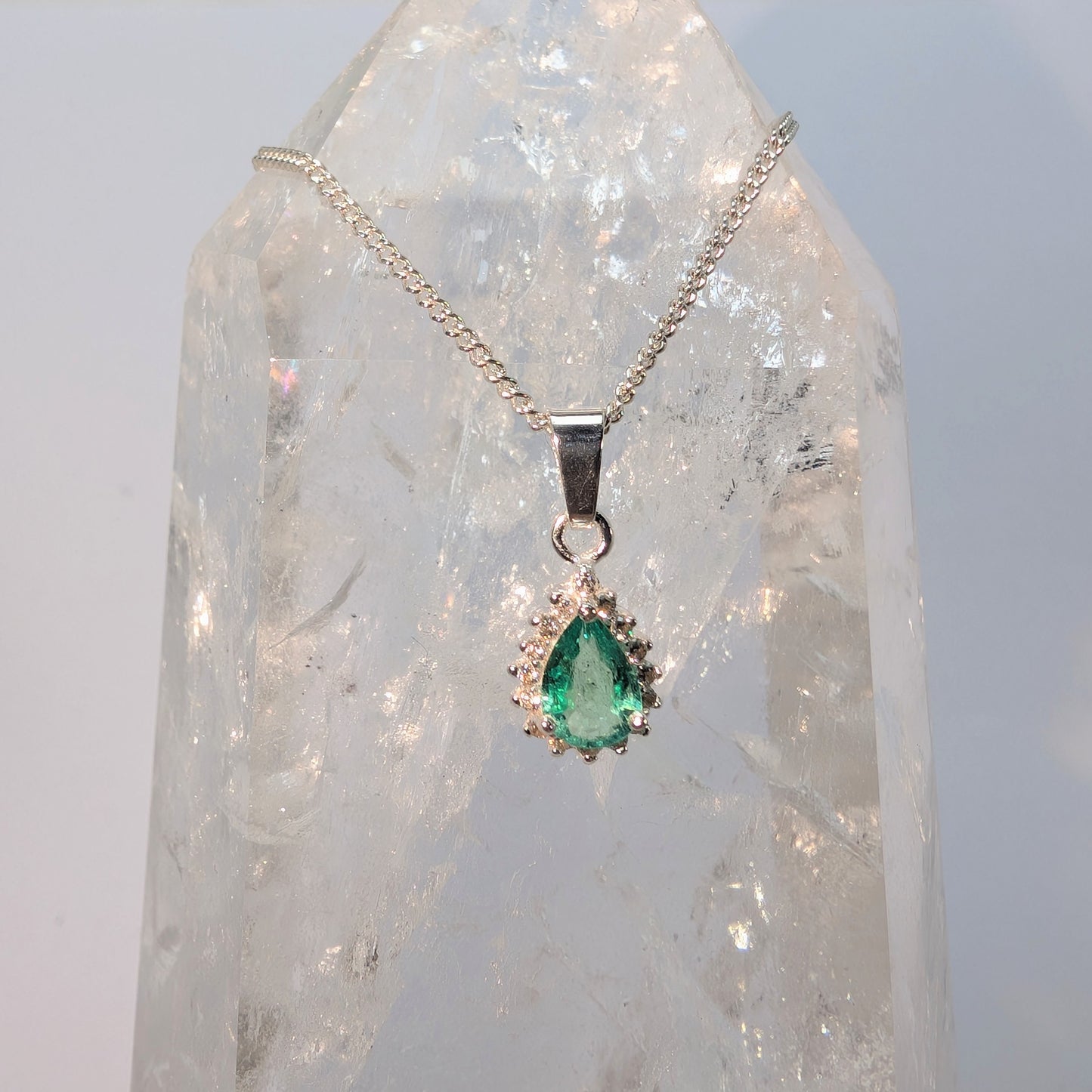 7x5 Teardrop & CZ Sterling Silver Pendant