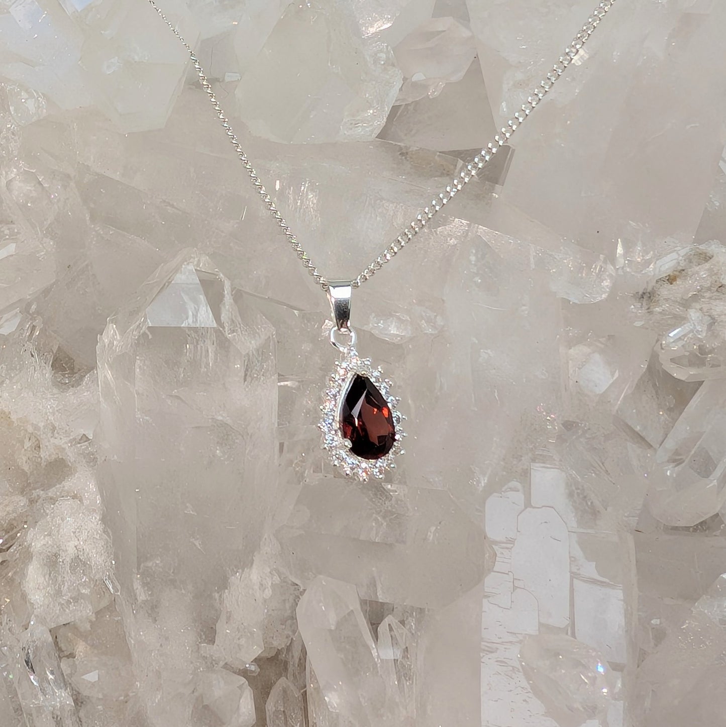 7x5 Teardrop & CZ Sterling Silver Pendant