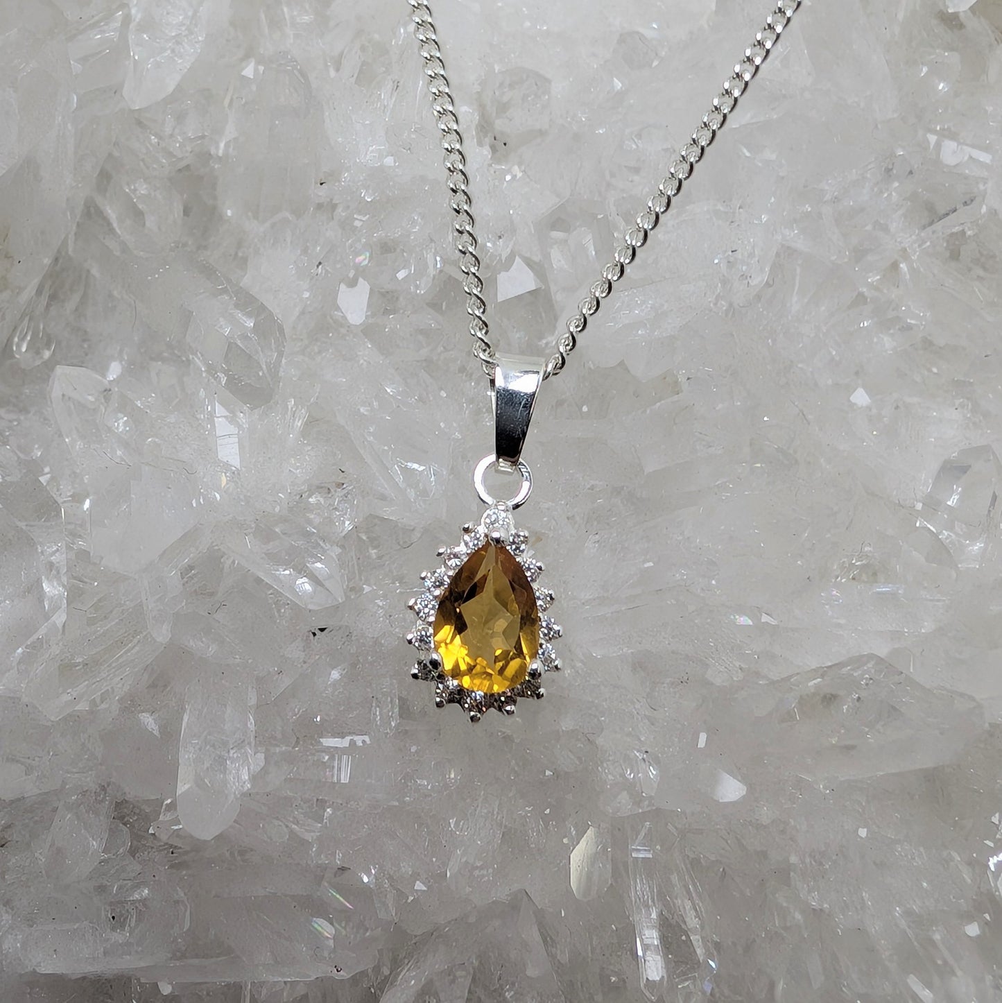 7x5 Teardrop & CZ Sterling Silver Pendant