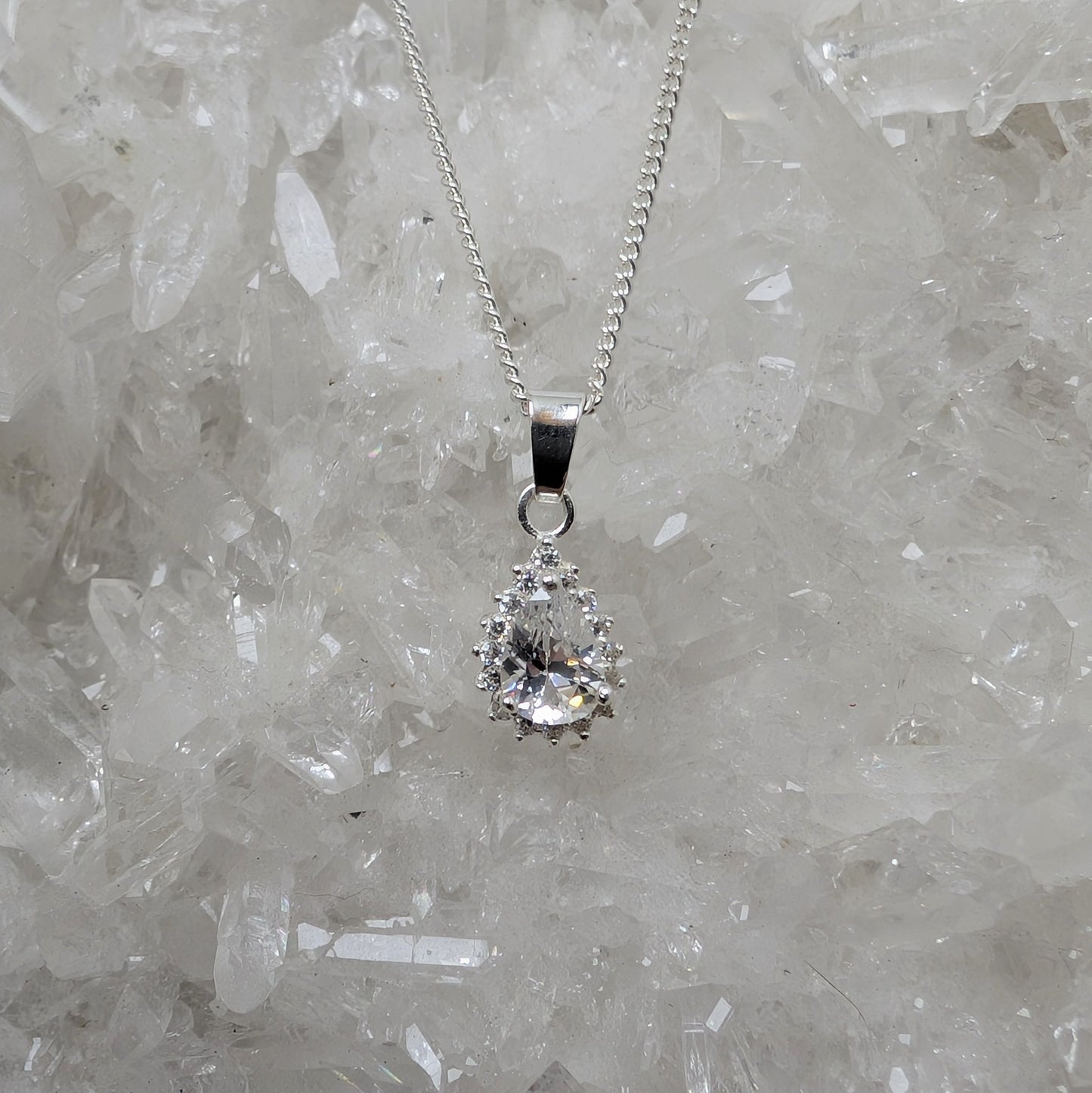 7x5 Teardrop & CZ Sterling Silver Pendant
