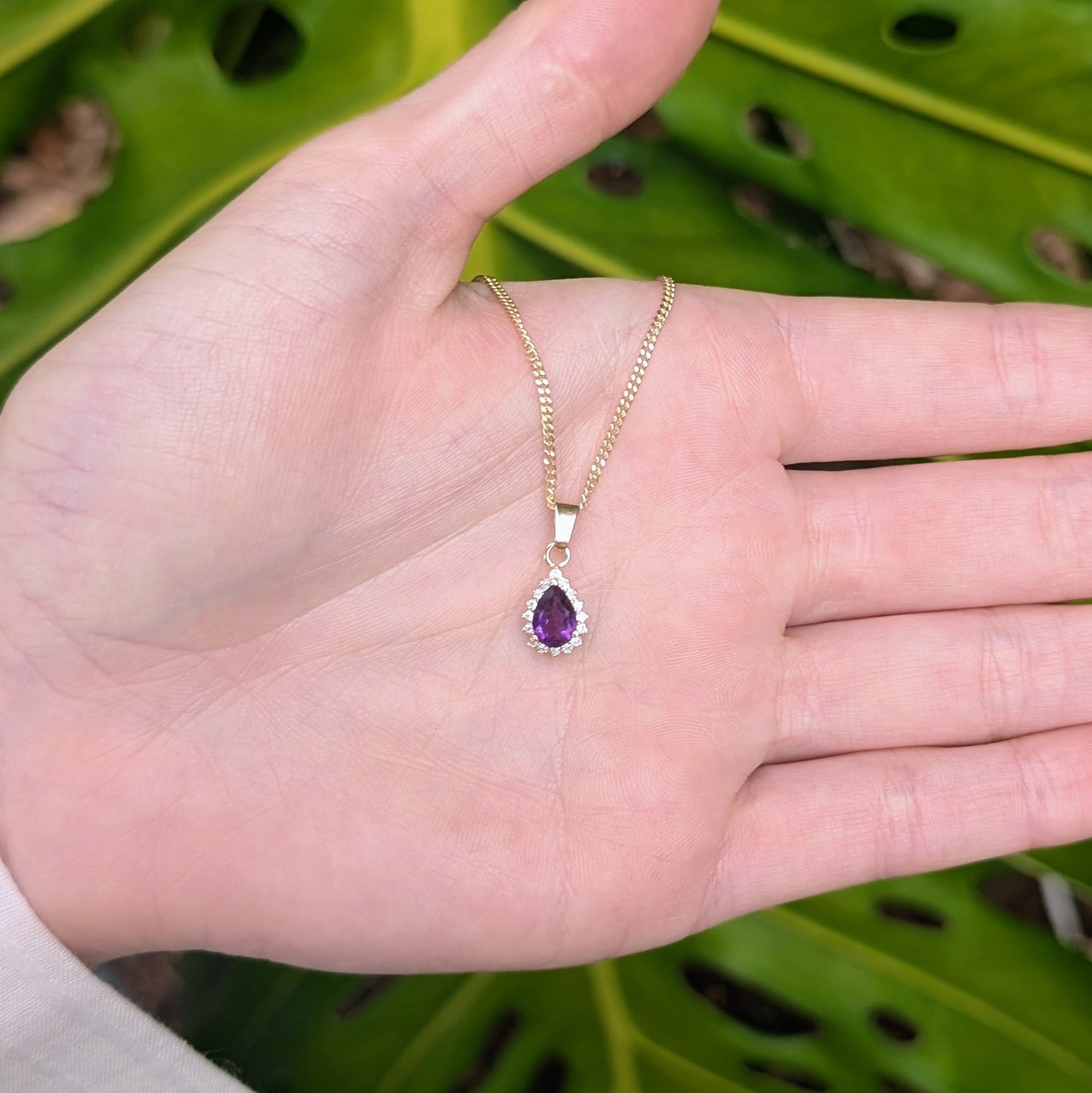 Amethyst 9ct Tdrop+CZ Necklace