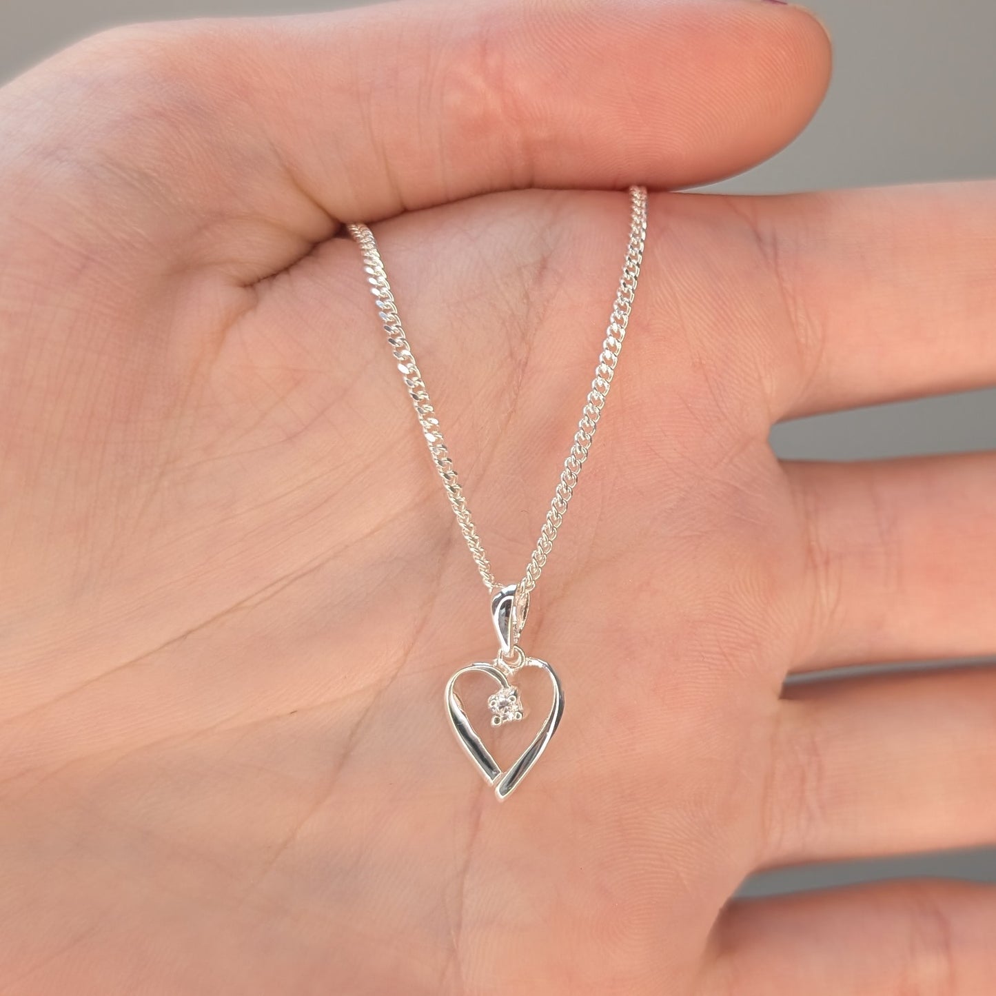 Cubic Zirconia Silver Heart Necklace