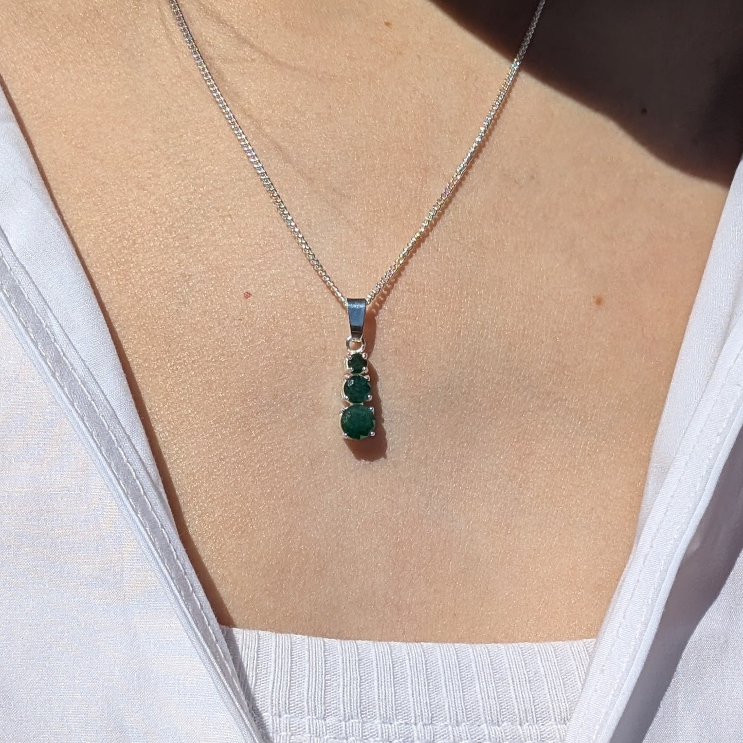 Emerald Silver Snowman Necklace