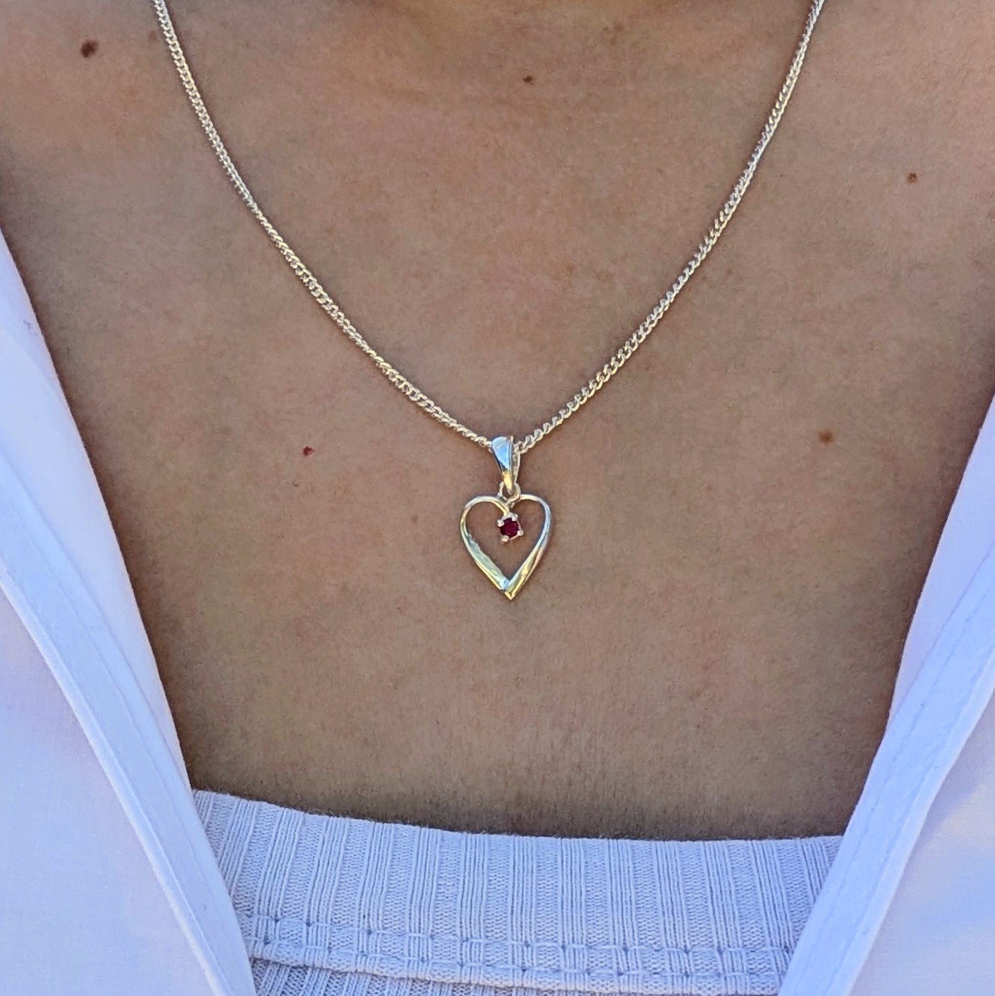 Ruby Silver Heart Necklace