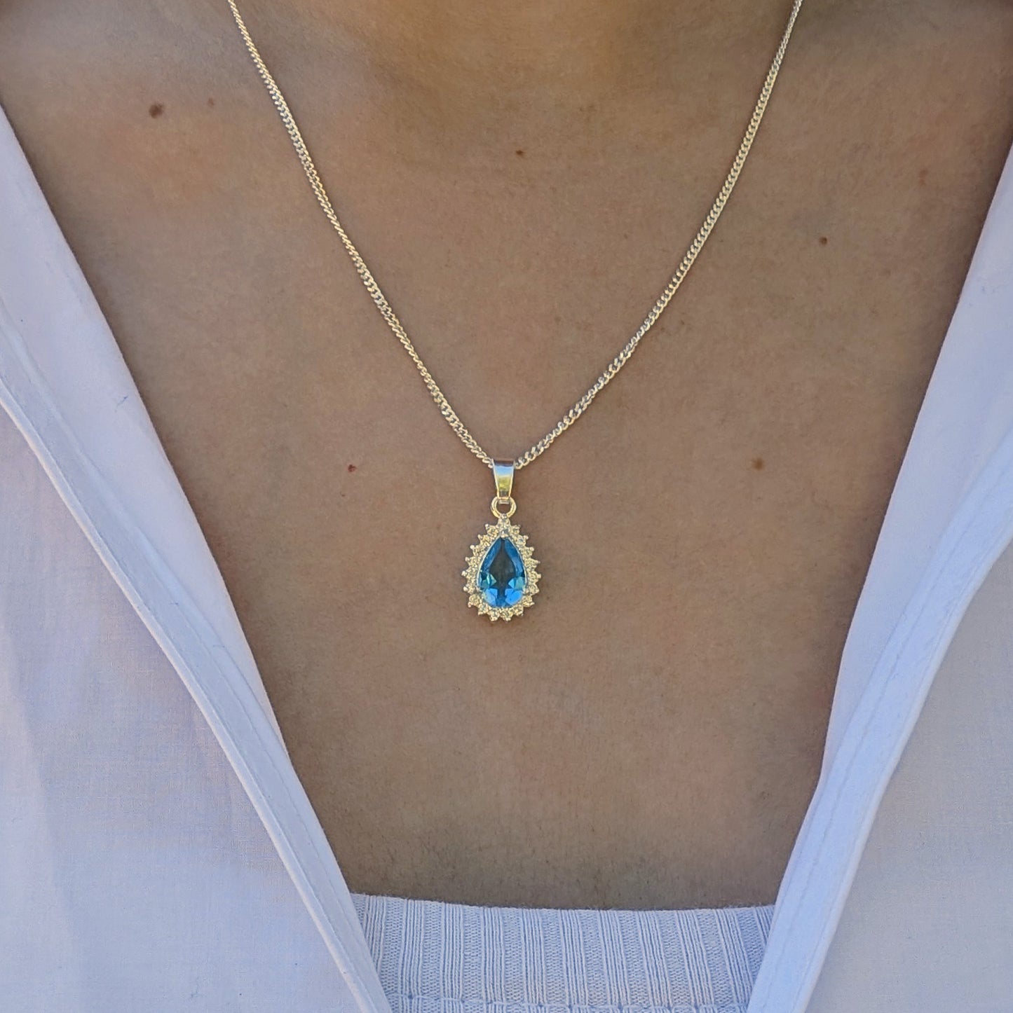 Topaz Silver Tdrop+CZ Necklace