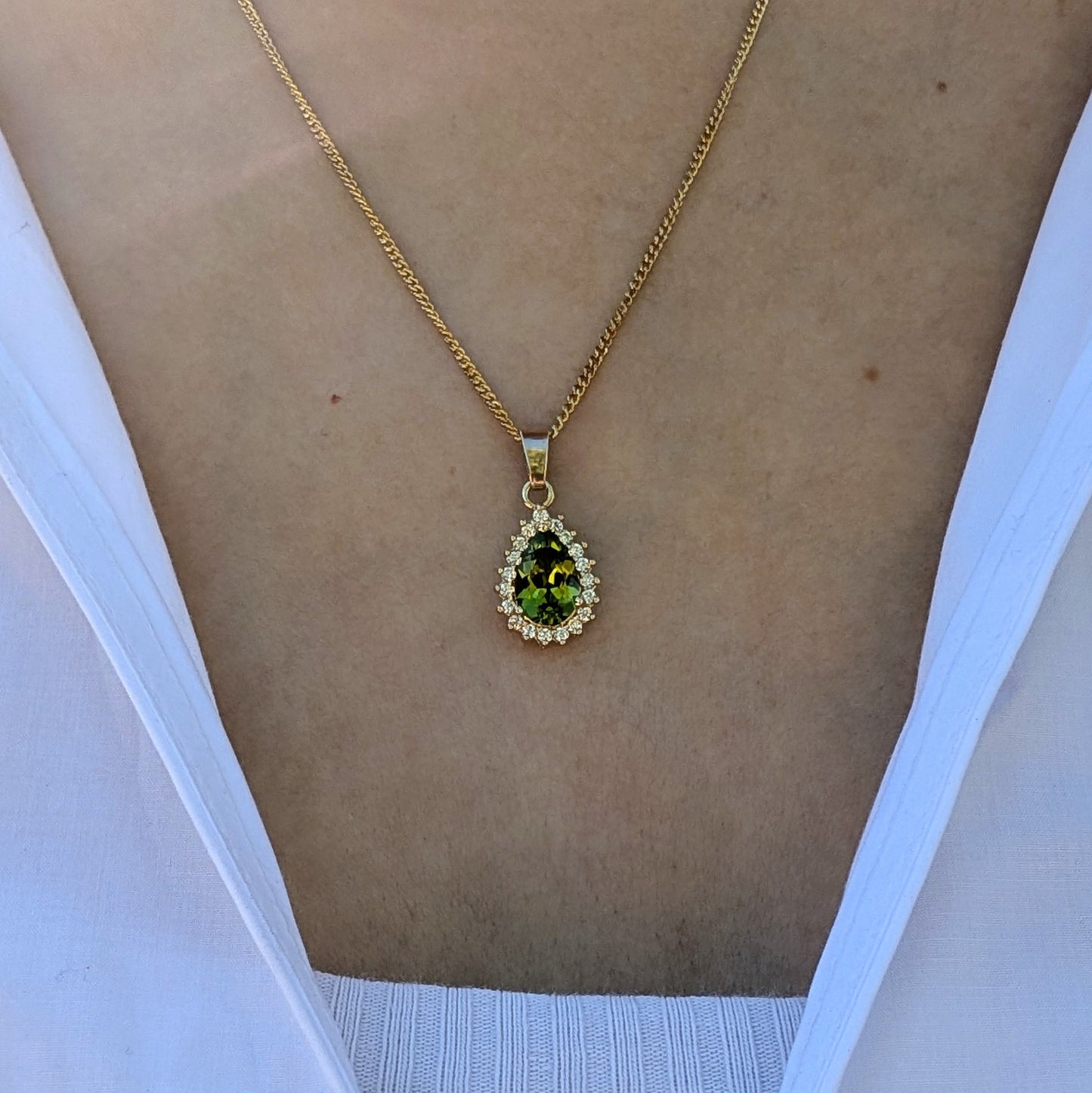 Peridot 9ct Tdrop+CZ Necklace