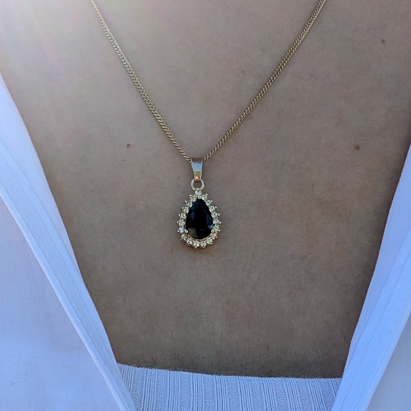 Sapphire 9ct Tdrop+CZ Necklace
