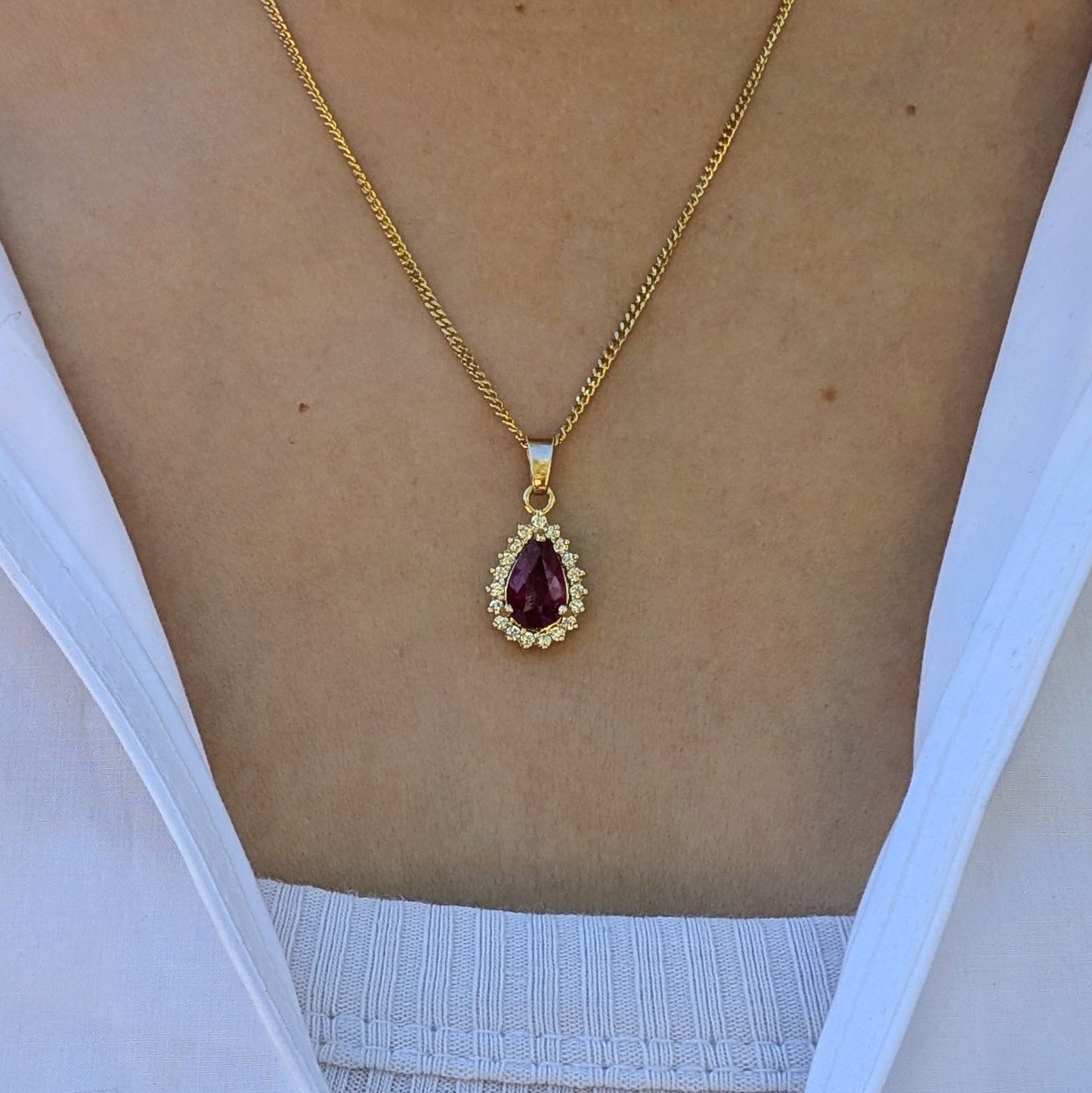 Ruby 9ct Tdrop+CZ Necklace