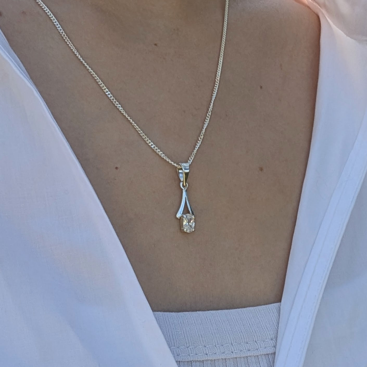 Cubic Zirconia Silver 6x4a Necklace