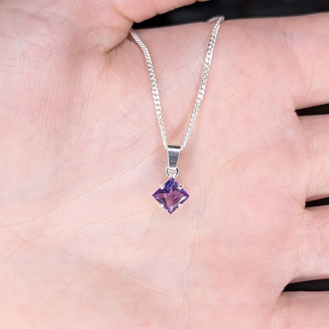 Amethyst Silver 6mm Princess Necklace