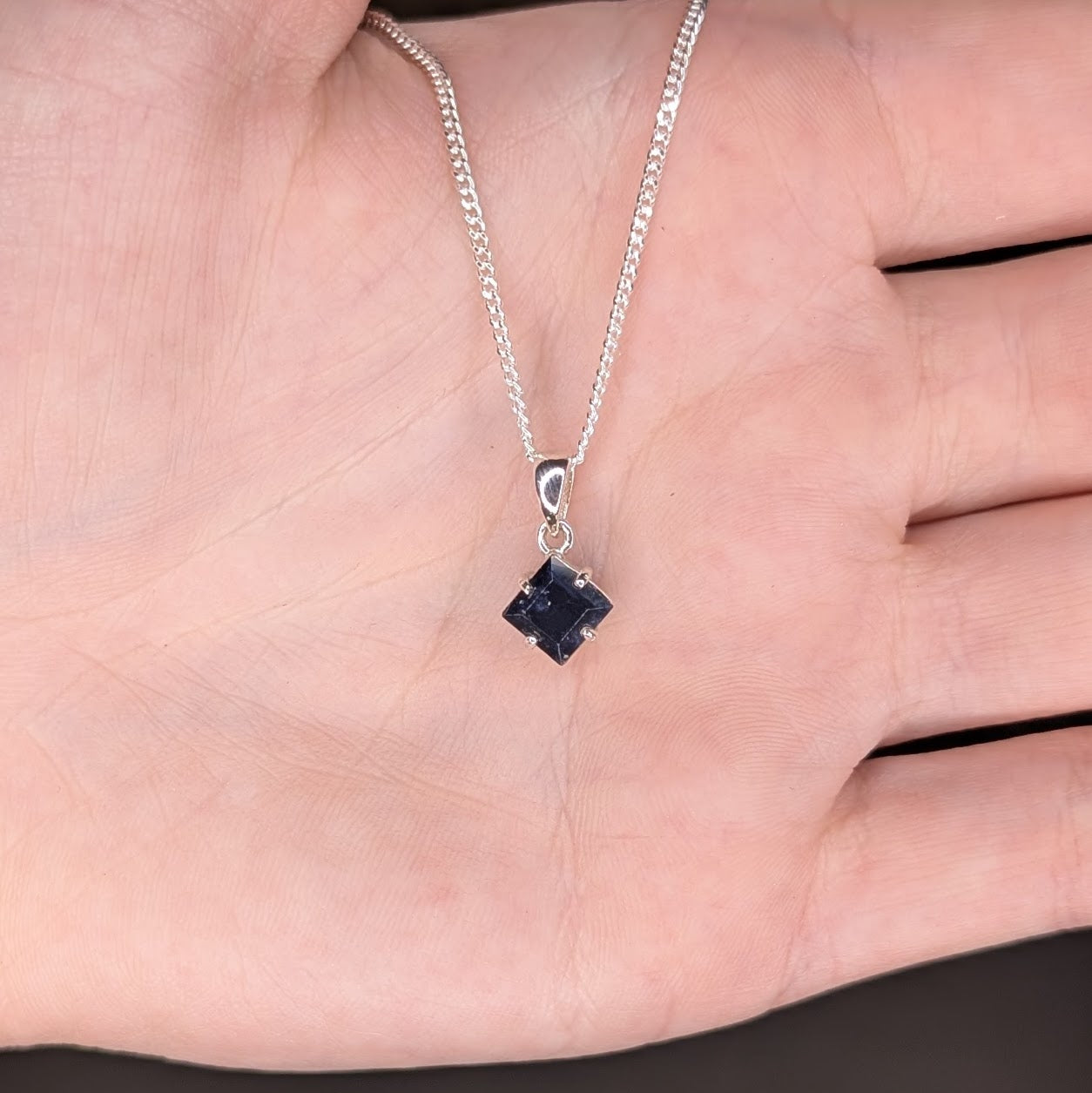 Sapphire Silver 6mm Princess Necklace