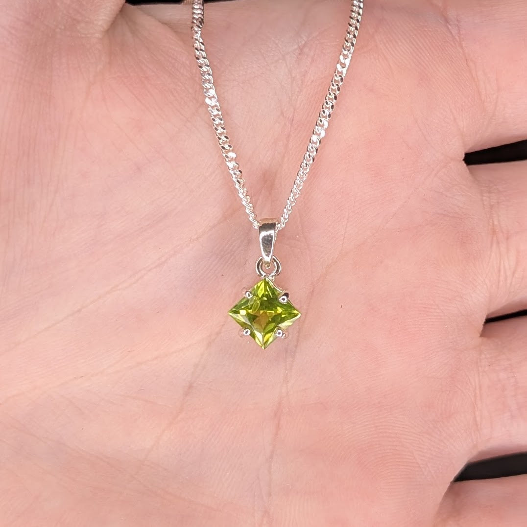 Peridot Silver 6mm Princess Necklace