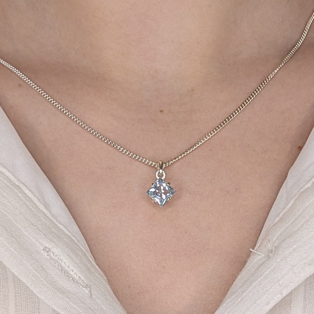 Topaz Silver 6mm Princess Necklace