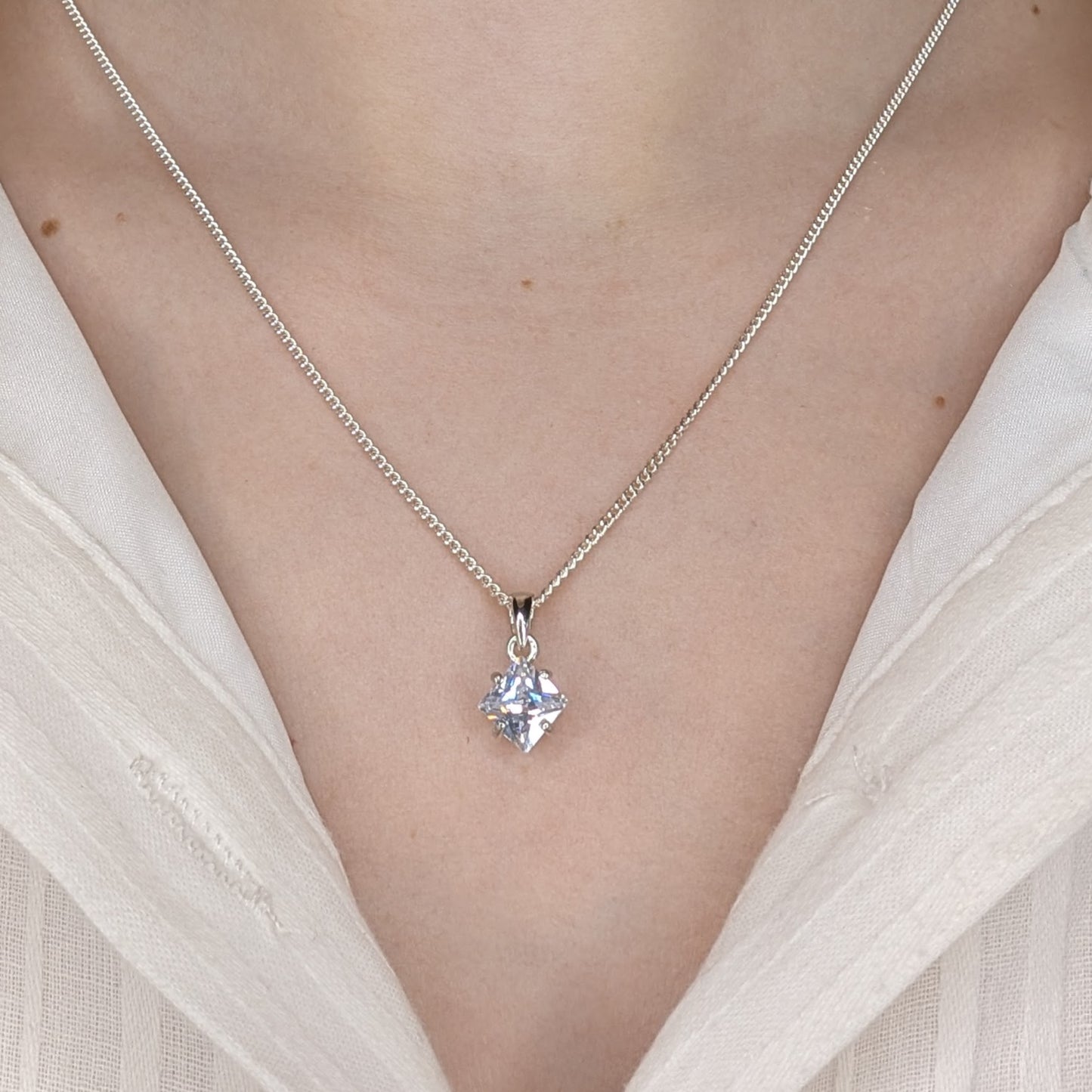Cubic Zirconia Silver 6mm Princess Necklace