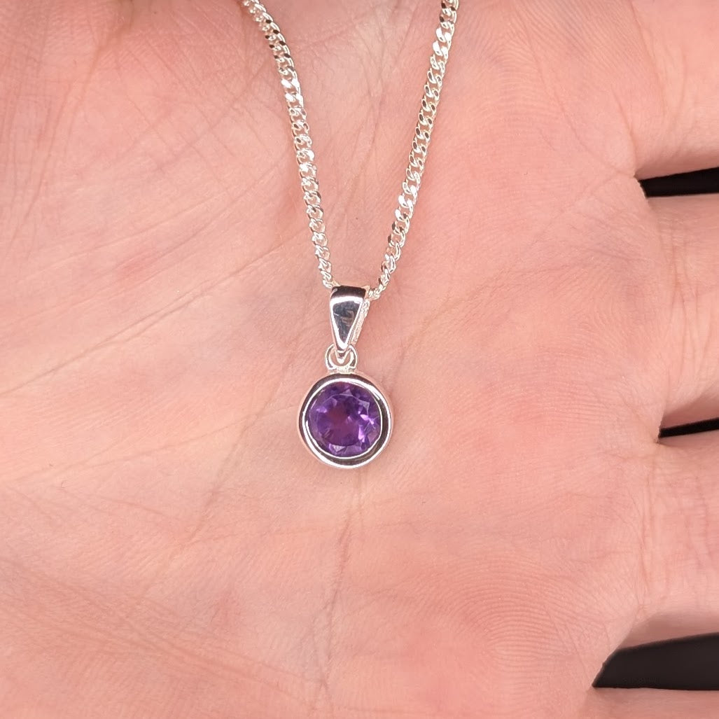 Amethyst Silver Rubover Necklace