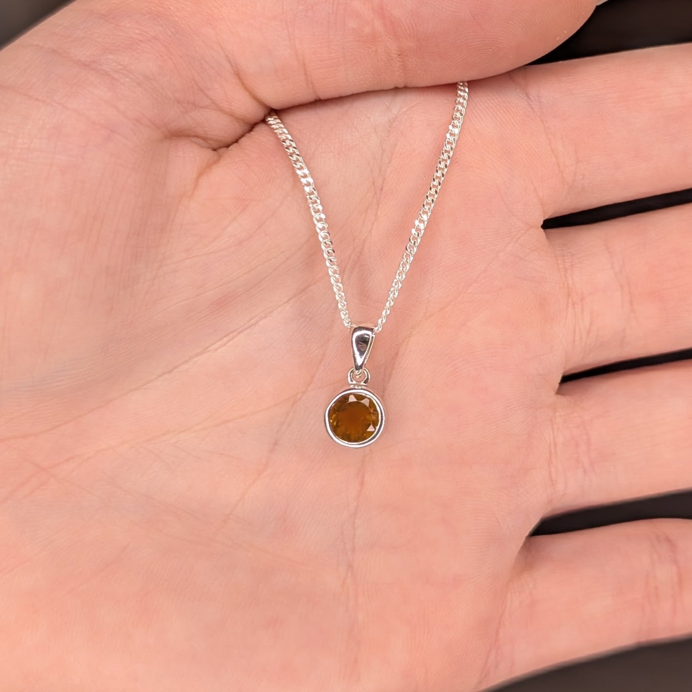 Citrine Silver Rubover Necklace