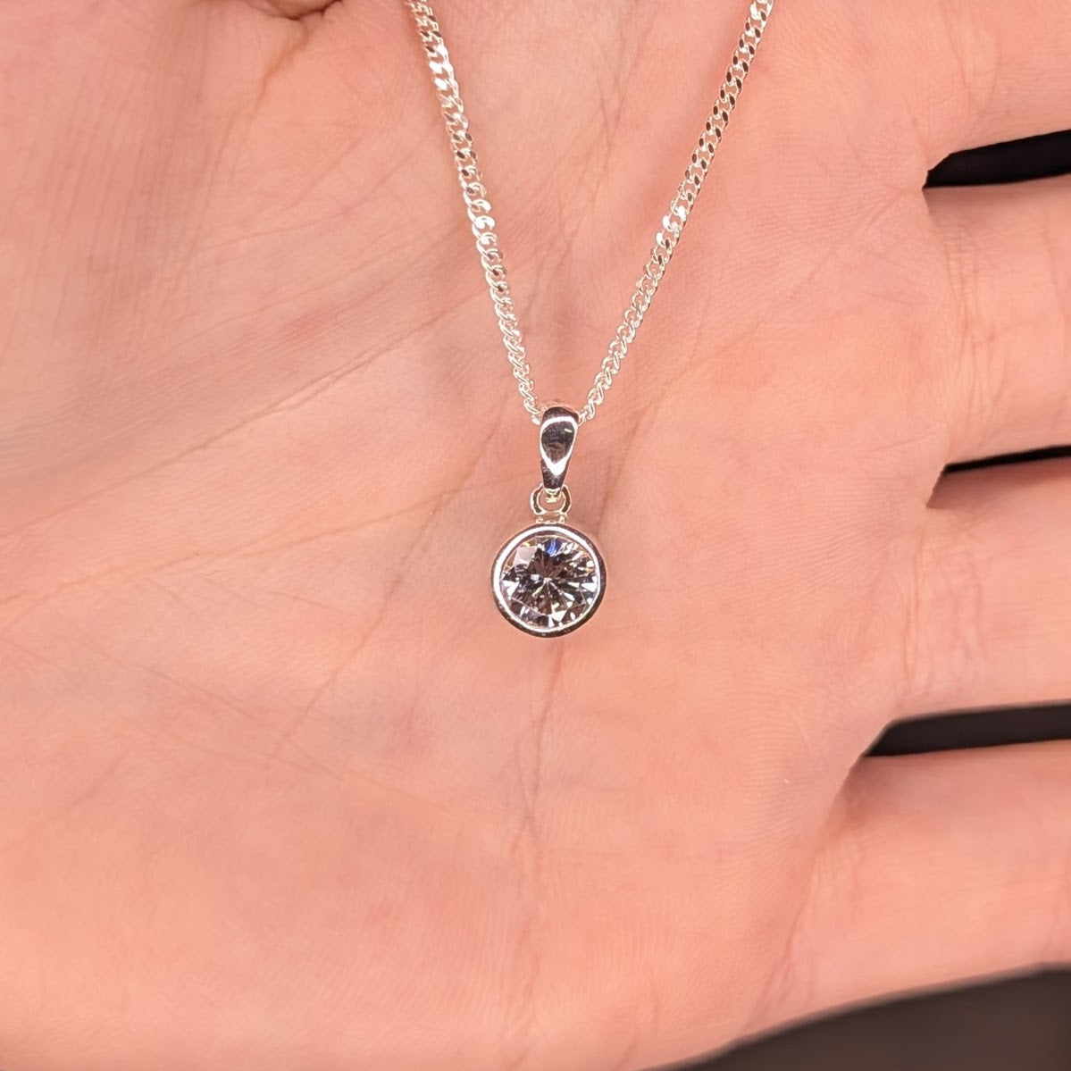 Cubic Zirconia Silver Rubover Necklace