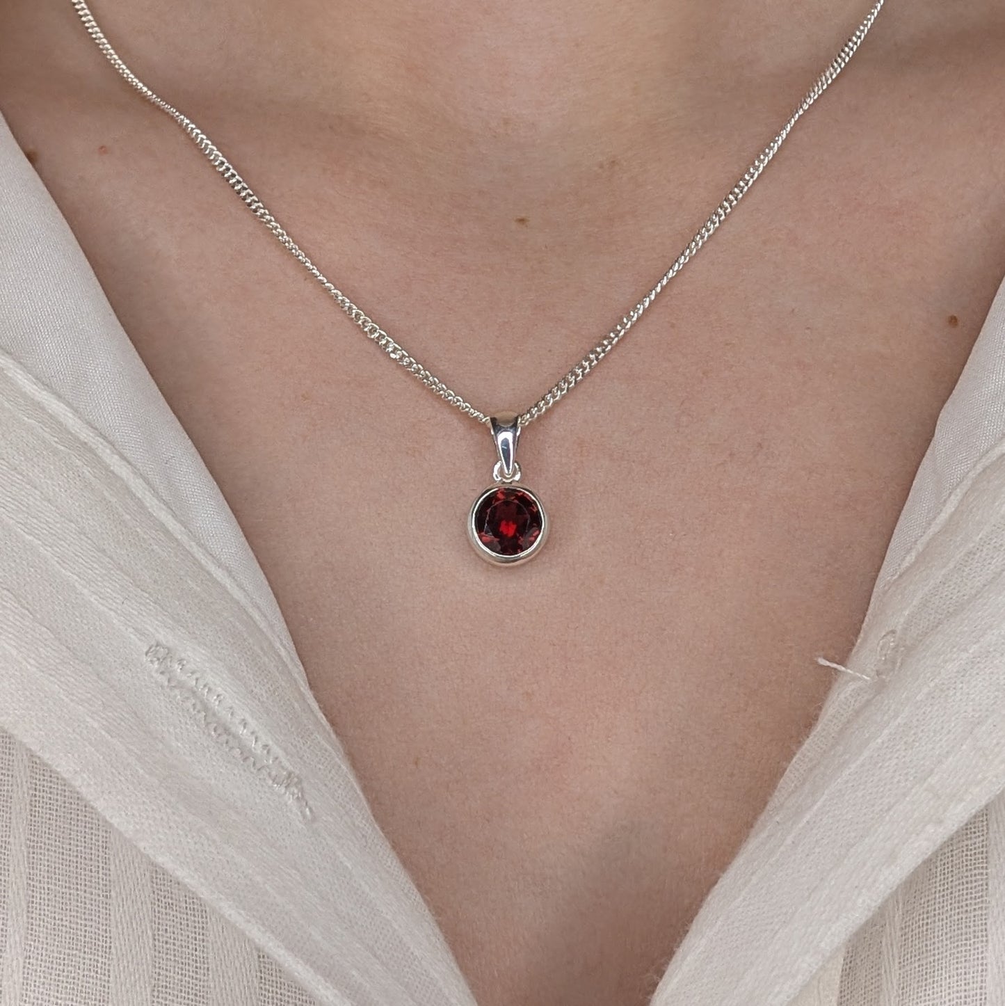Garnet Silver Rubover Necklace