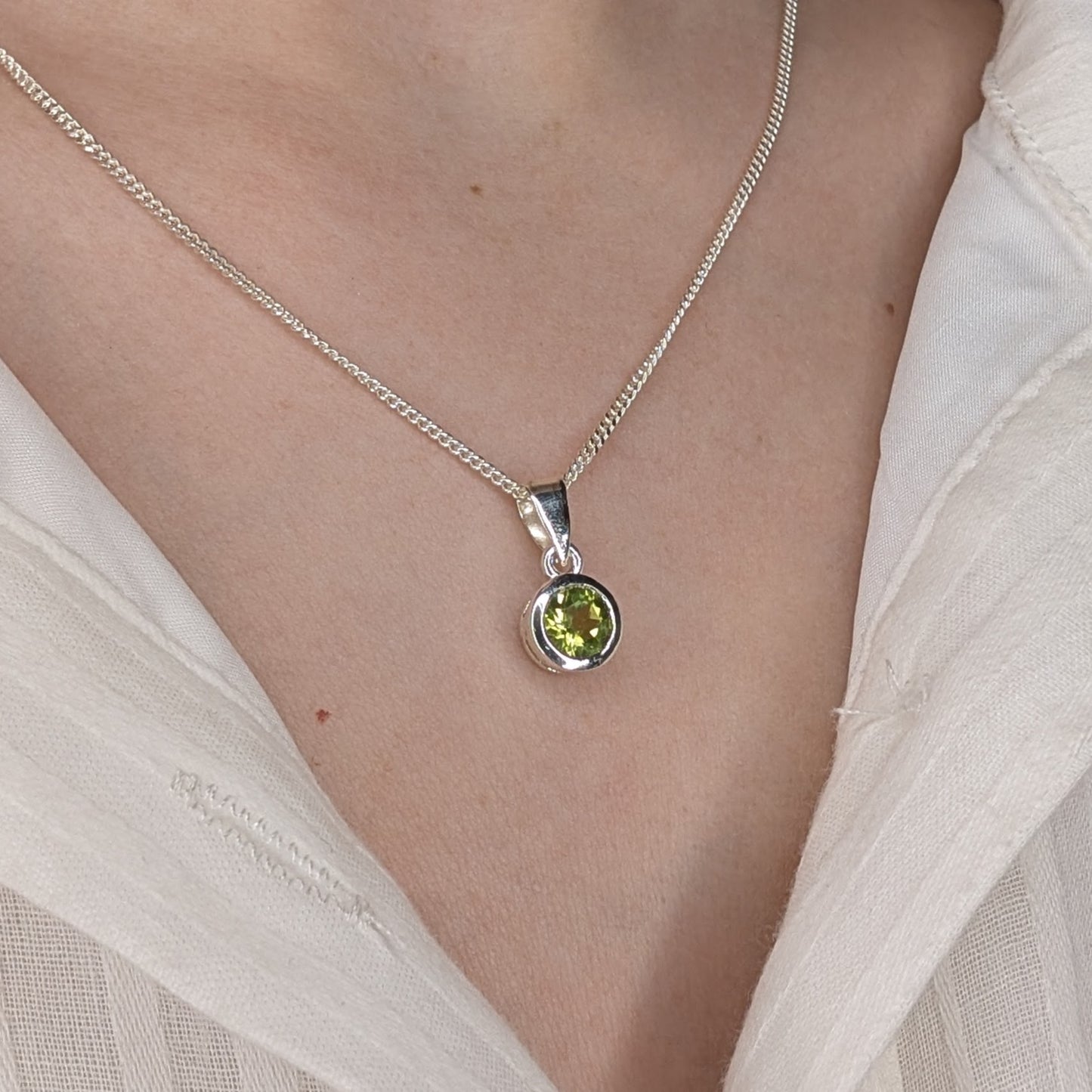 Peridot Silver Rubover Necklace