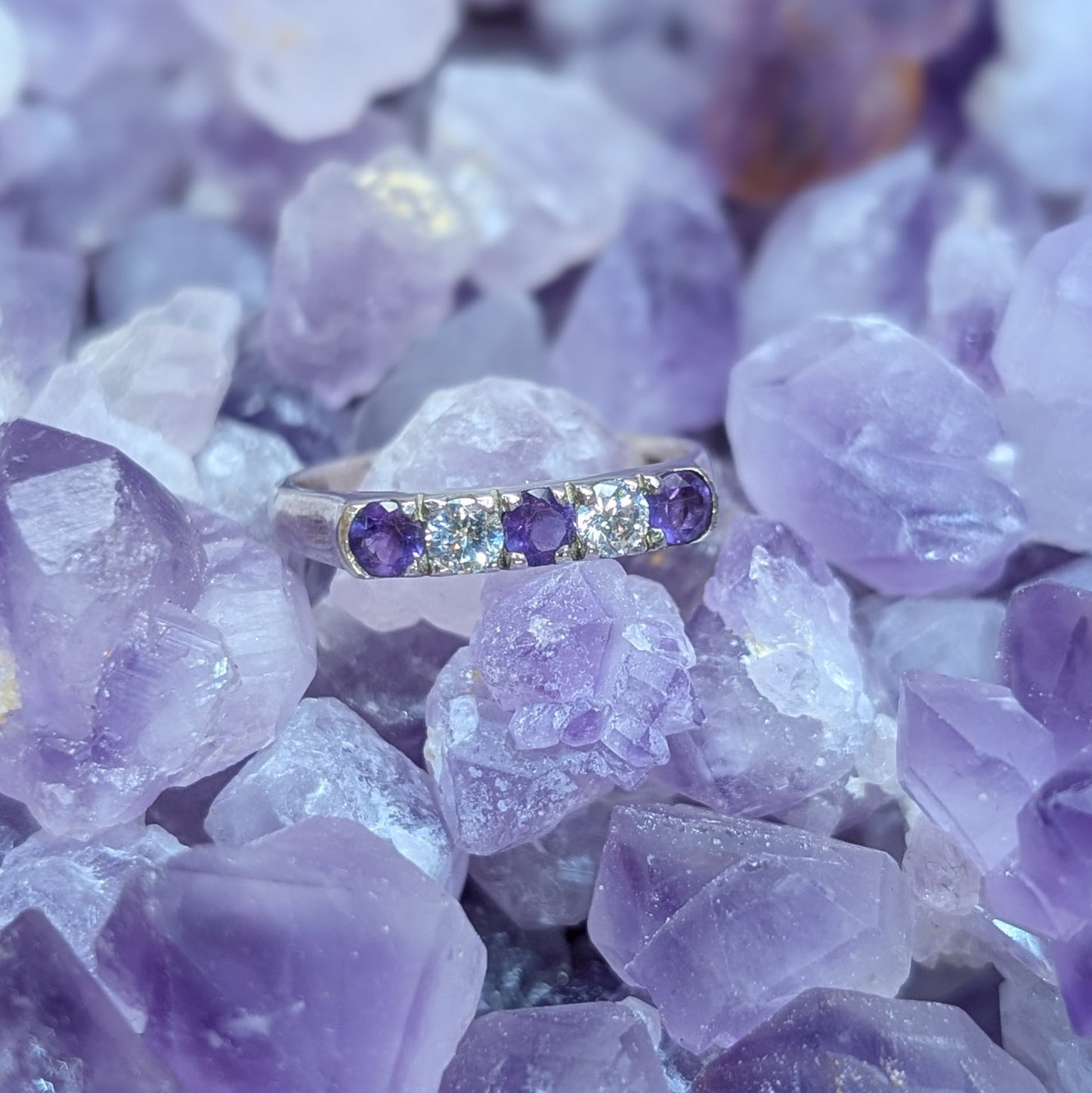 Amethyst & CZ Ring Sterling Silver R7