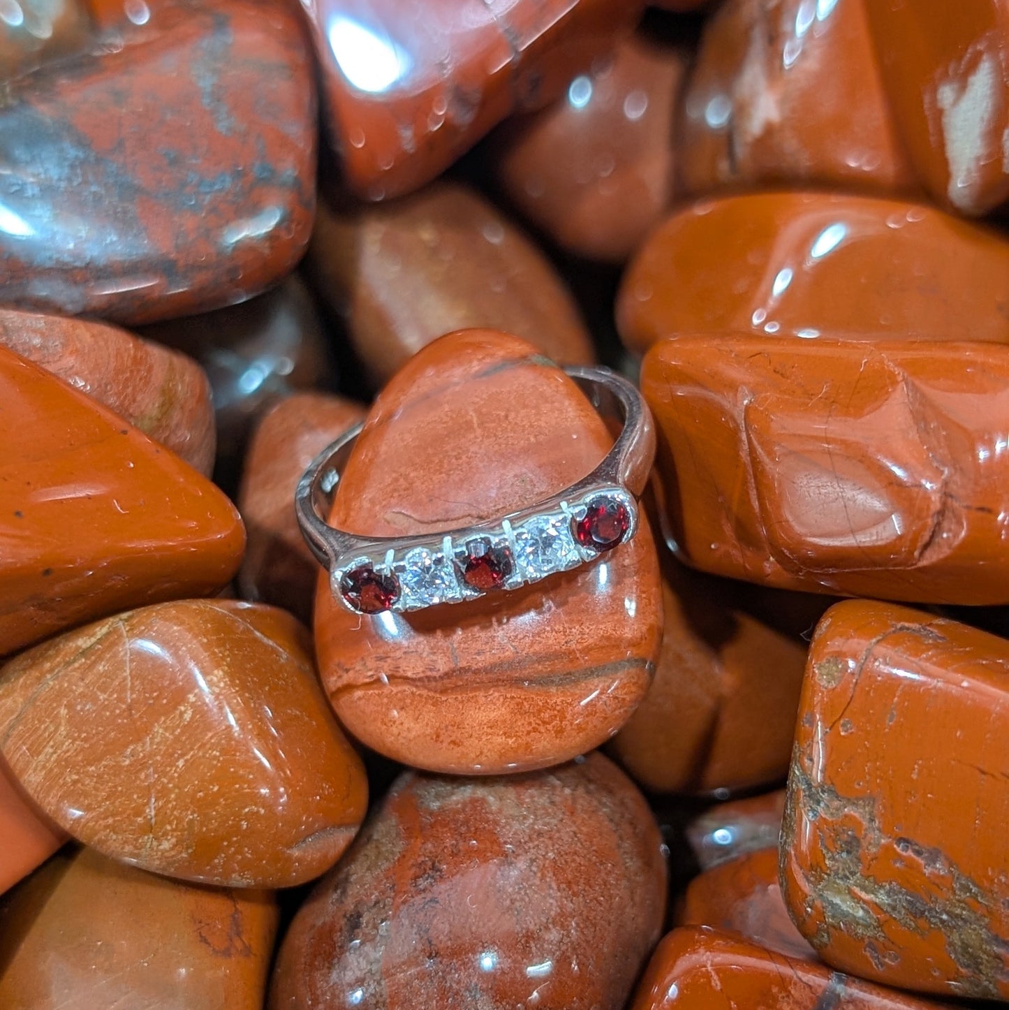 Garnet & CZ Ring Sterling Silver R7