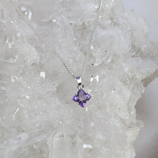 6mm Princess Amethyst Pendant Sterling Silver