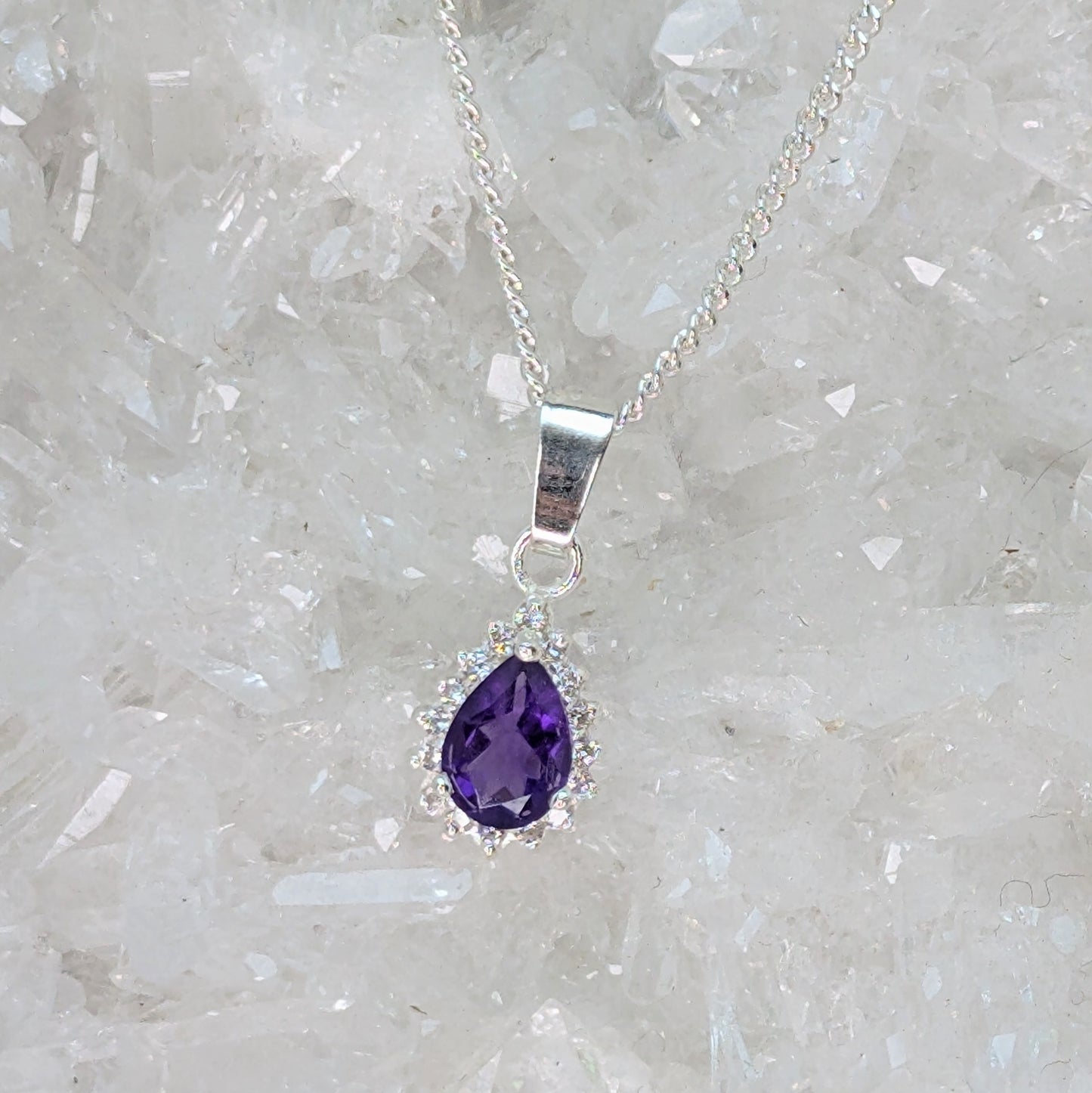 7x5 Teardrop & CZ Sterling Silver Pendant