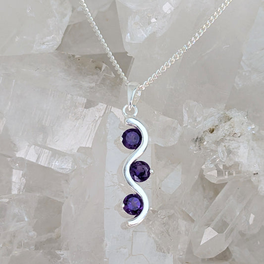 3 Stone Amethyst Pendant Sterling Silver