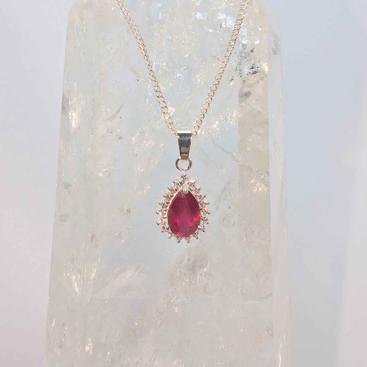 Ruby Silver Tdrop+CZ Necklace