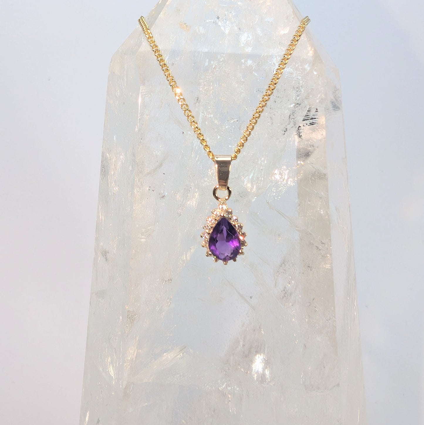 Amethyst 9ct Tdrop+CZ Necklace
