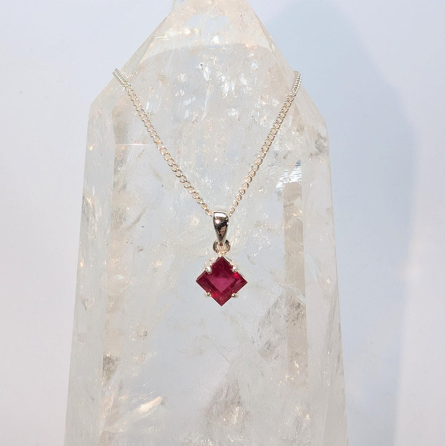 Ruby Silver 6mm Princess Necklace