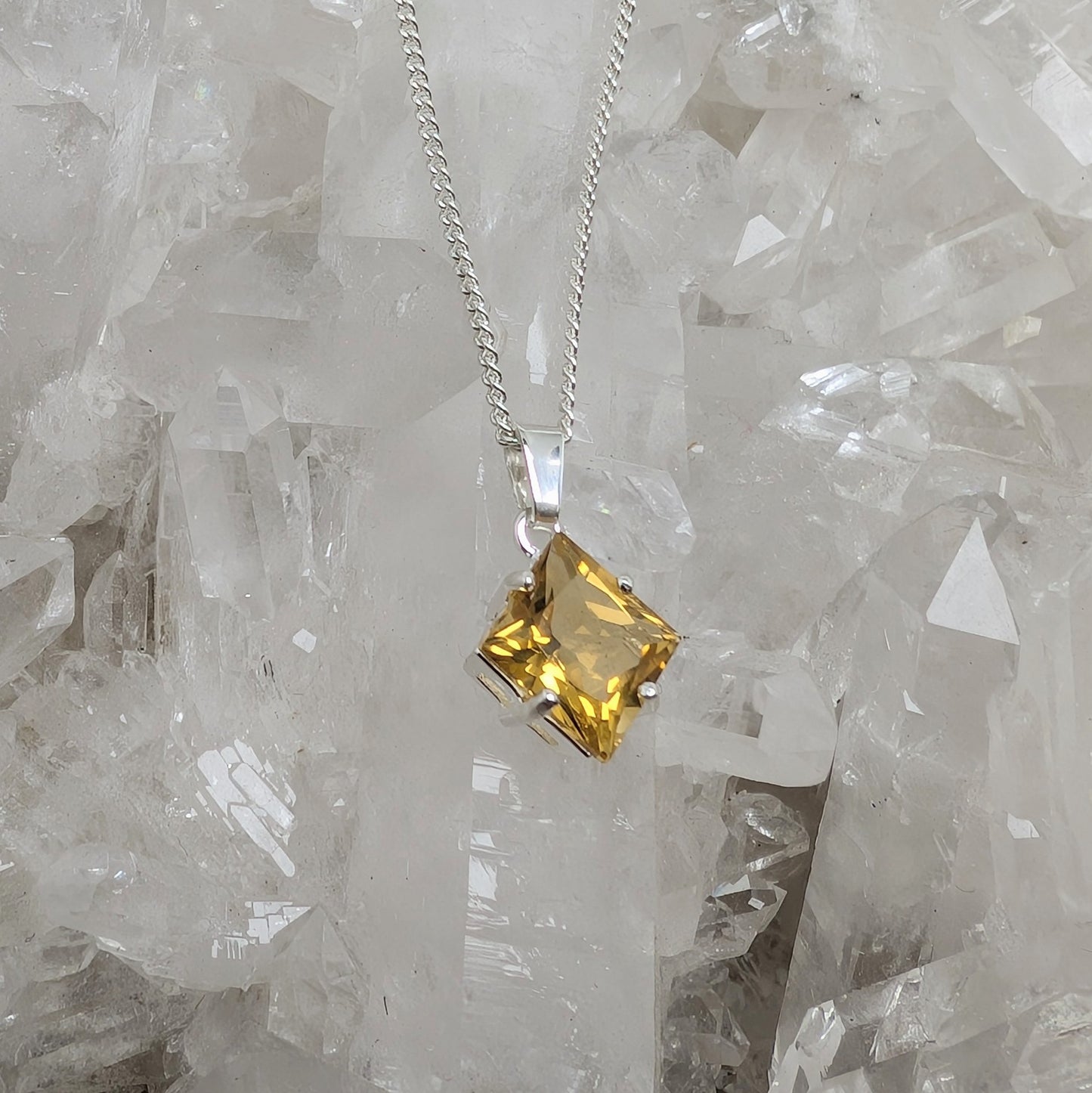 Citrine Silver 6mm Princess Necklace