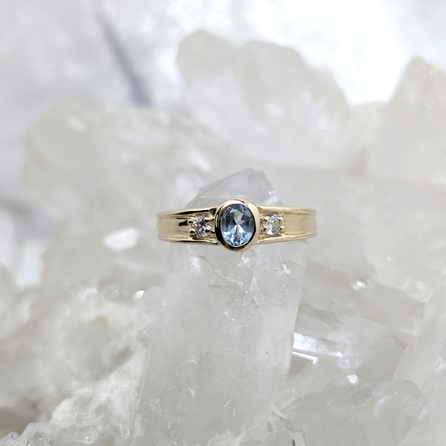 Aquamarine & CZ Ring 9ct R2