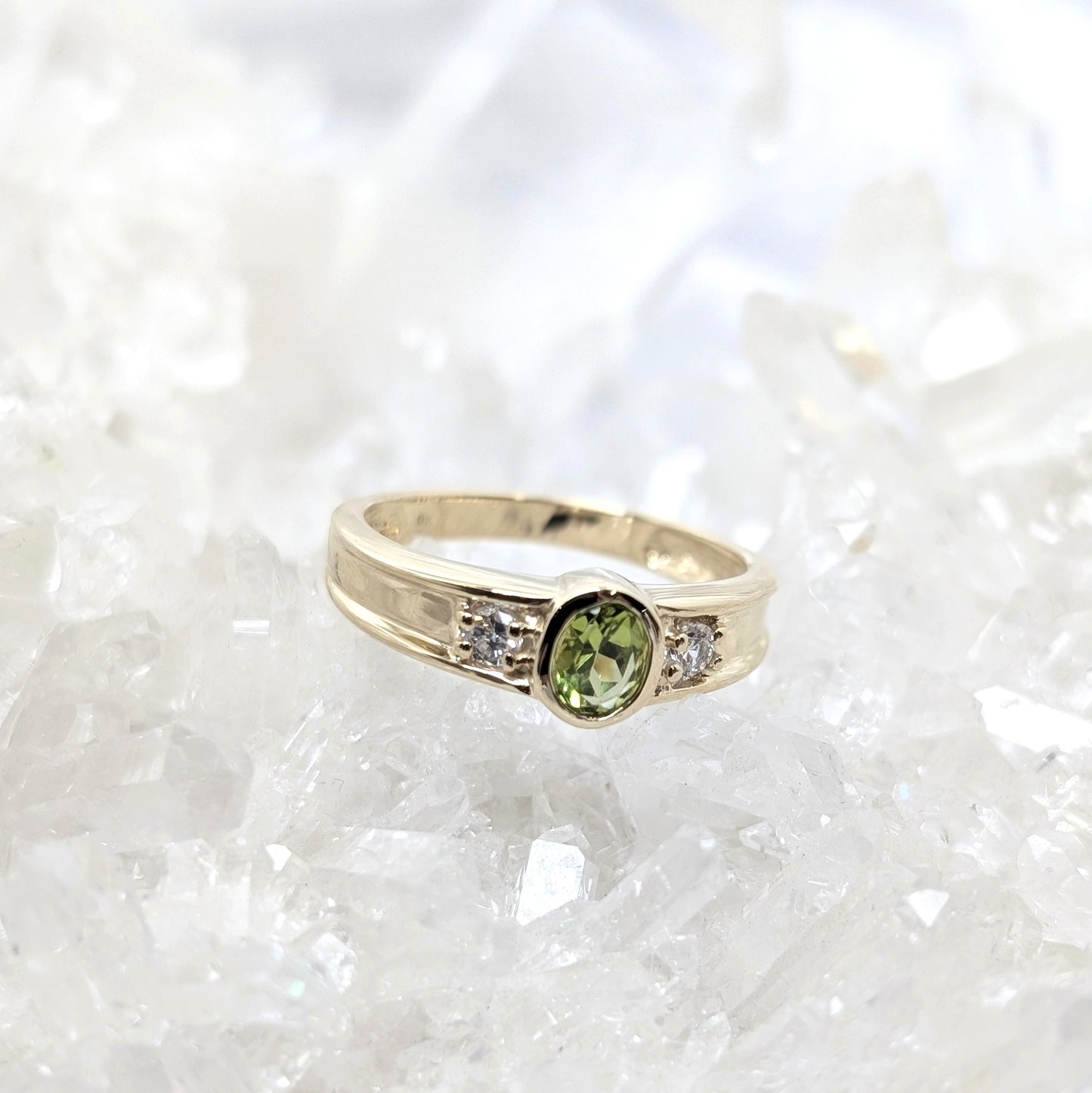 Peridot & CZ Ring 9ct R2