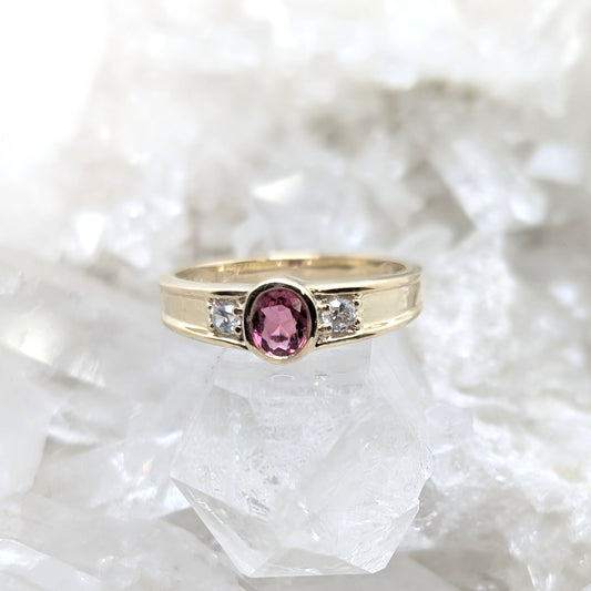 Pink Tourmaline & CZ Ring 9ct R2