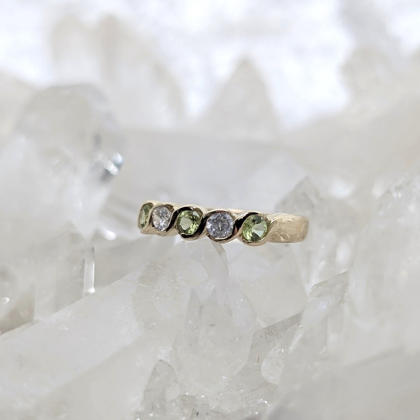 Peridot & CZ Ring 9ct R5