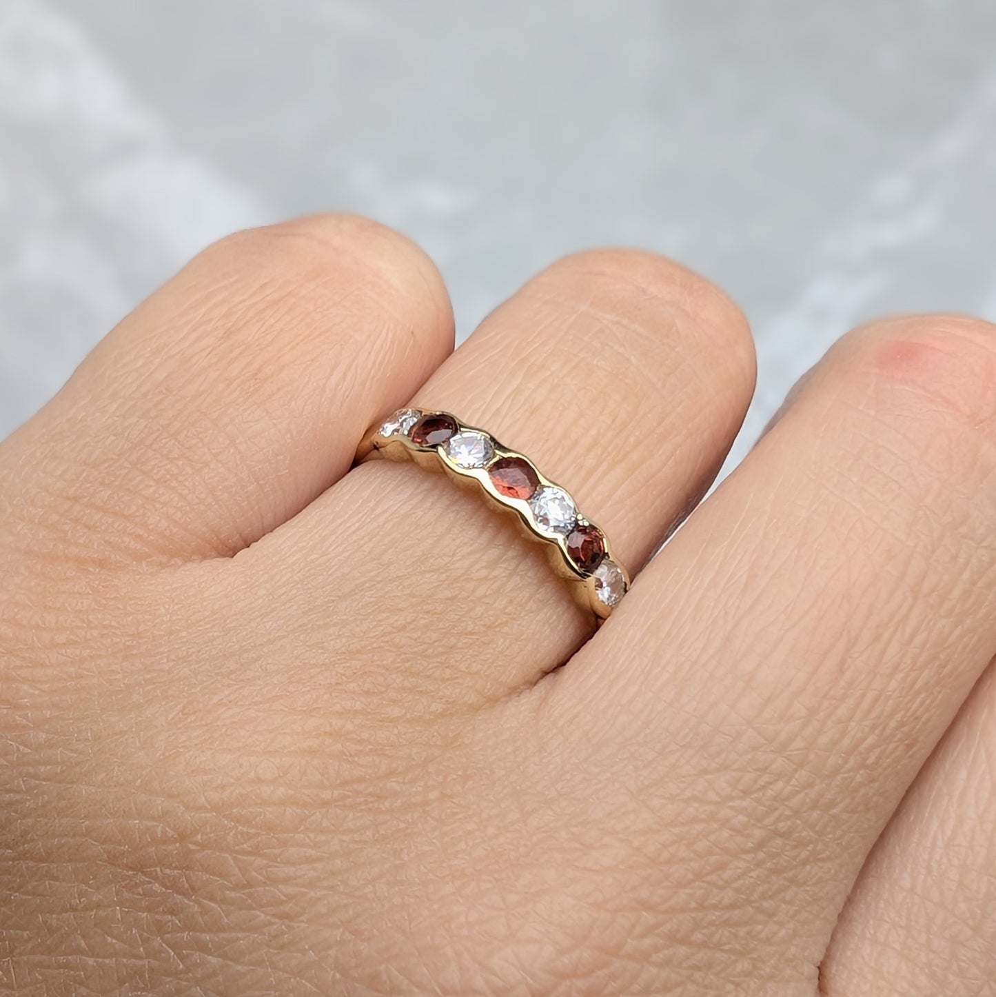 Garnet & CZ Ring 9ct R42.5