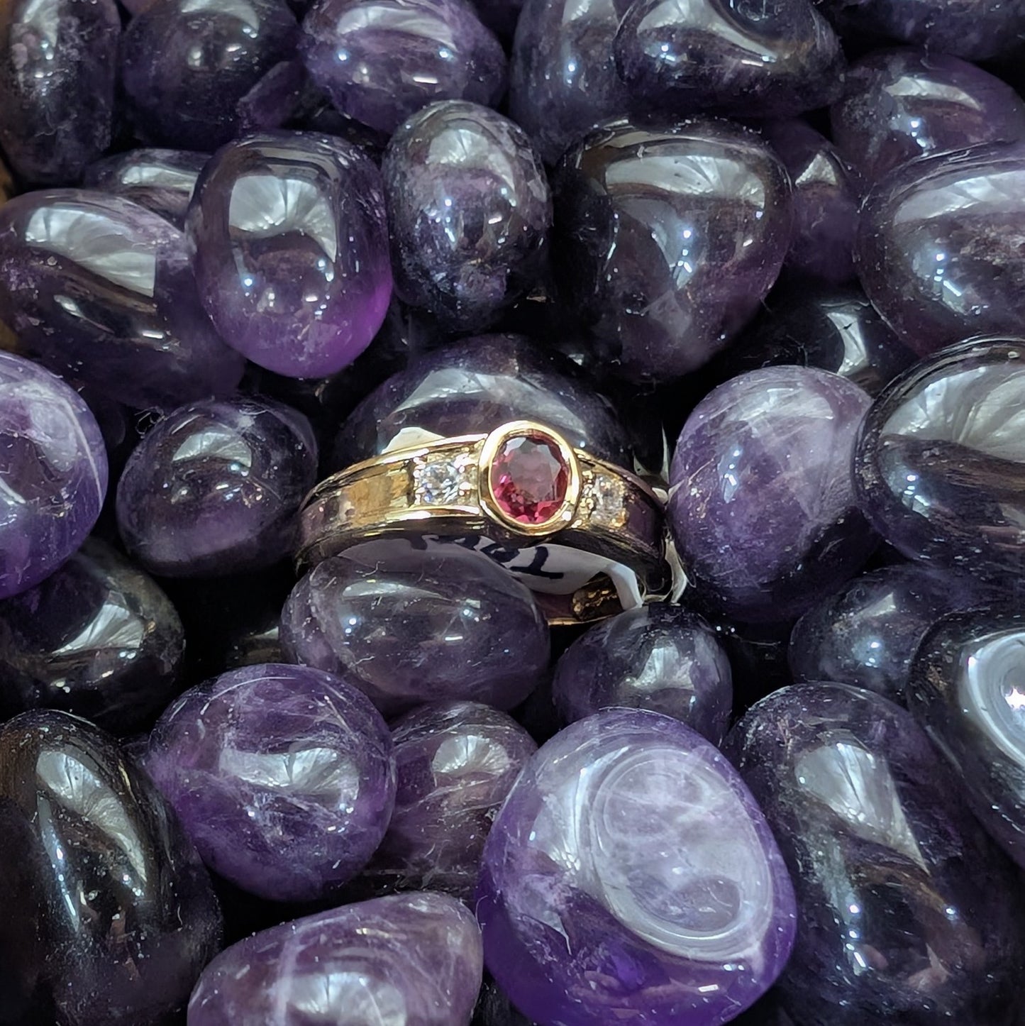 Pink Tourmaline & CZ Ring 9ct R2
