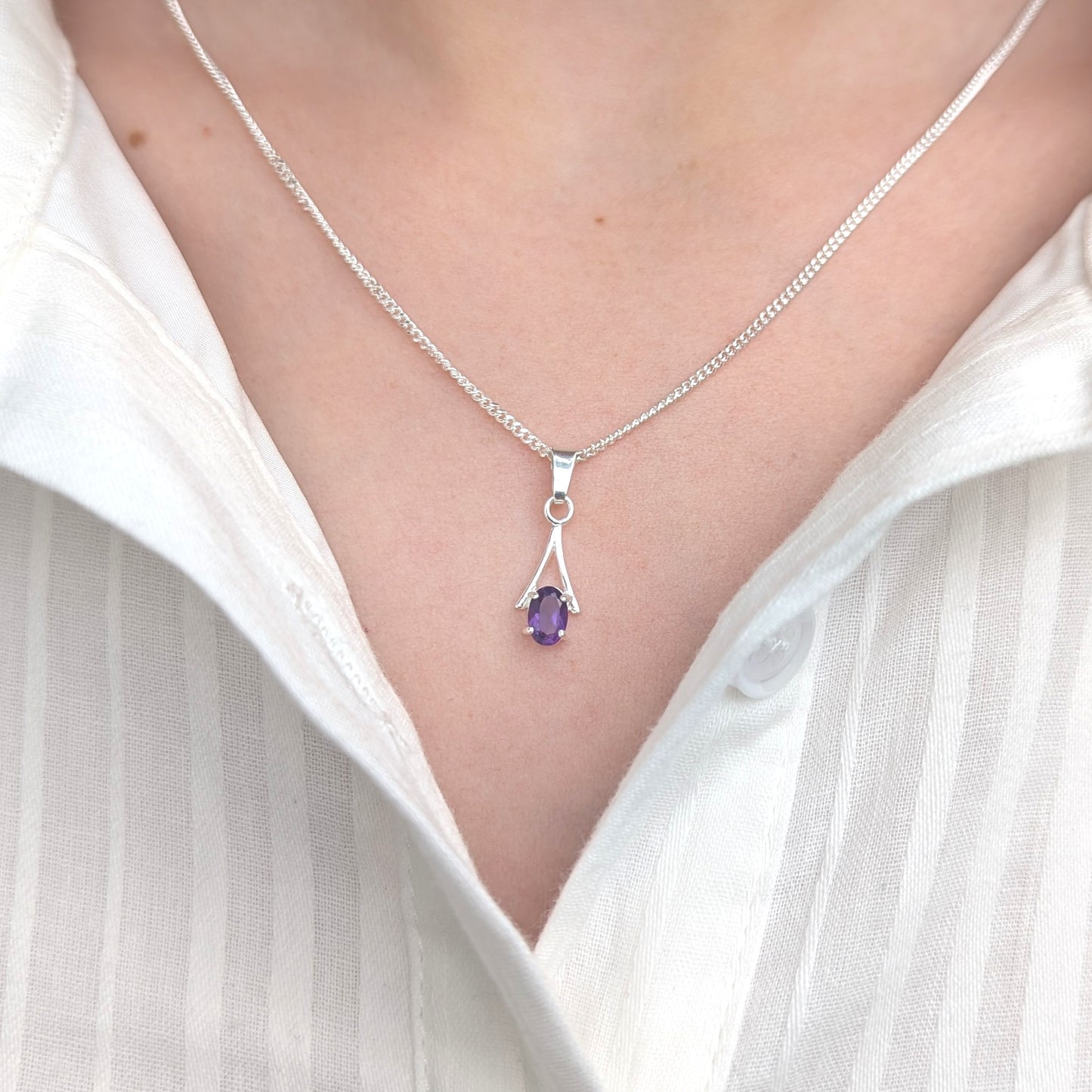 Amethyst Silver 6x4a Necklace