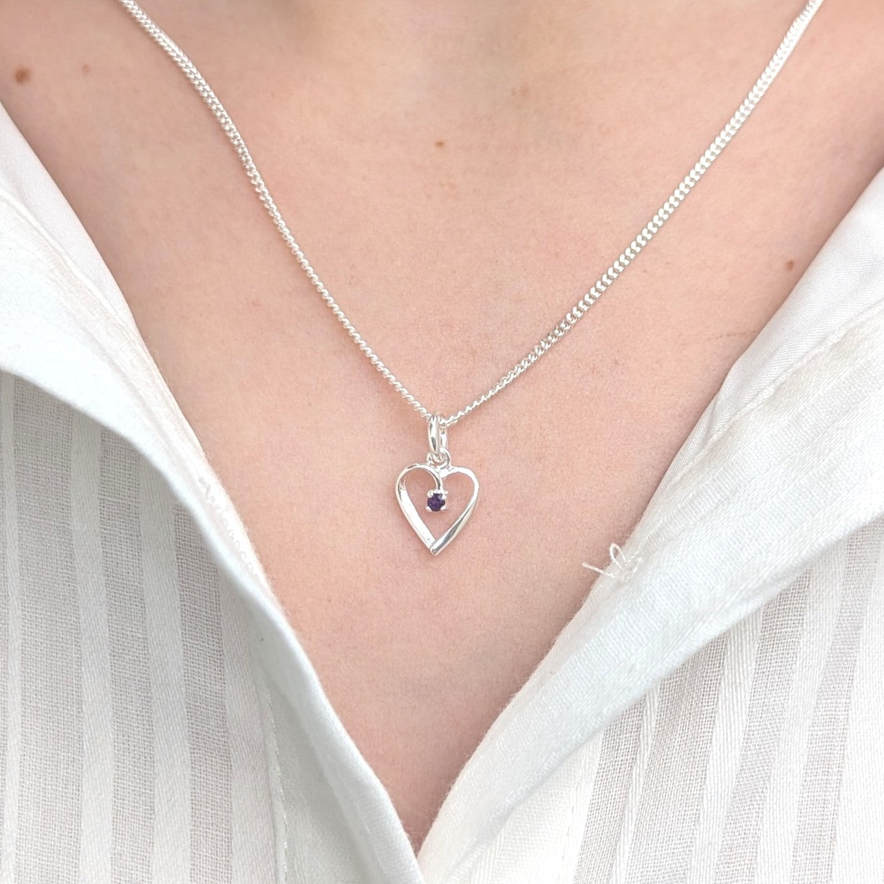 Amethyst Silver Heart Necklace