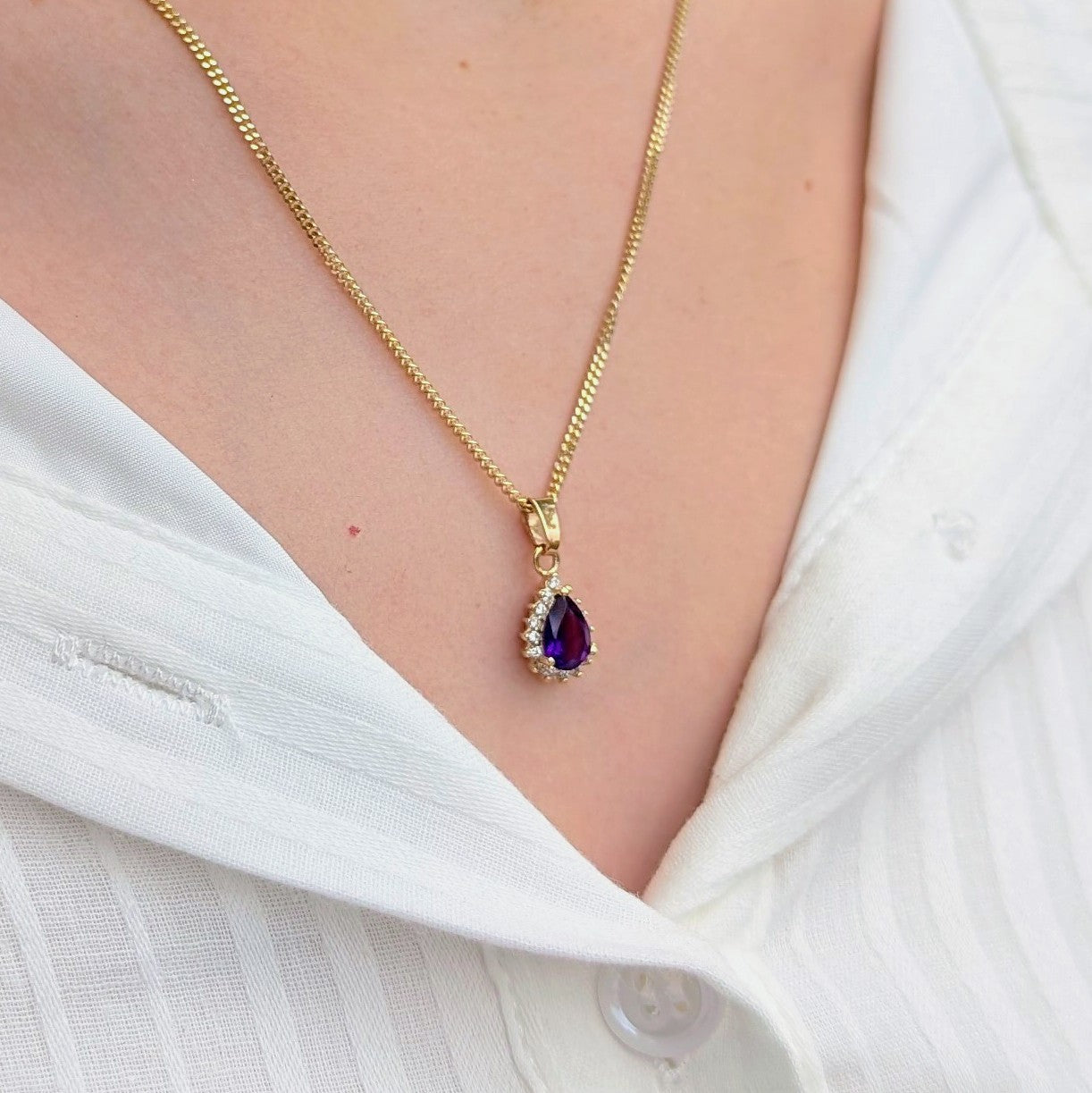 Amethyst 9ct Tdrop+CZ Necklace