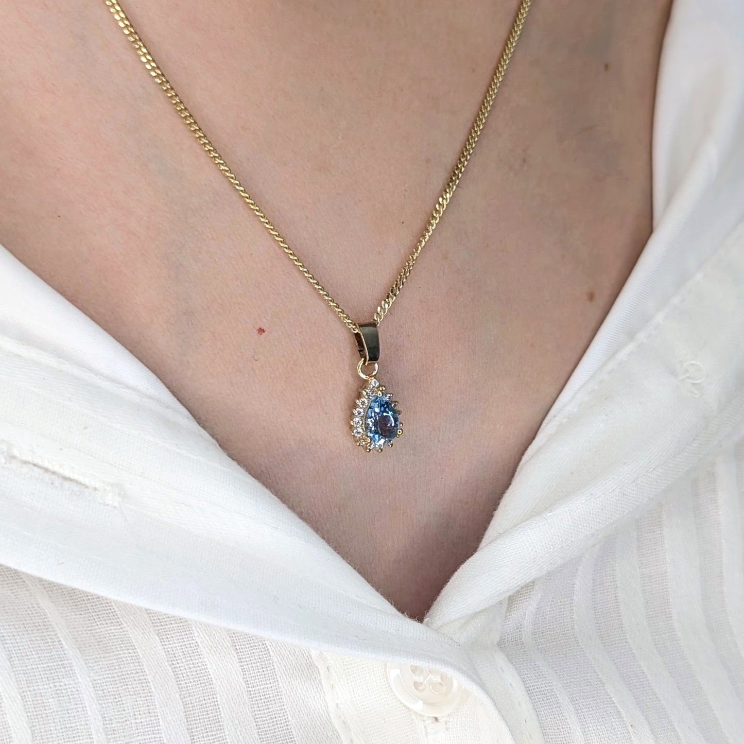 Topaz 9ct Tdrop+CZ Necklace