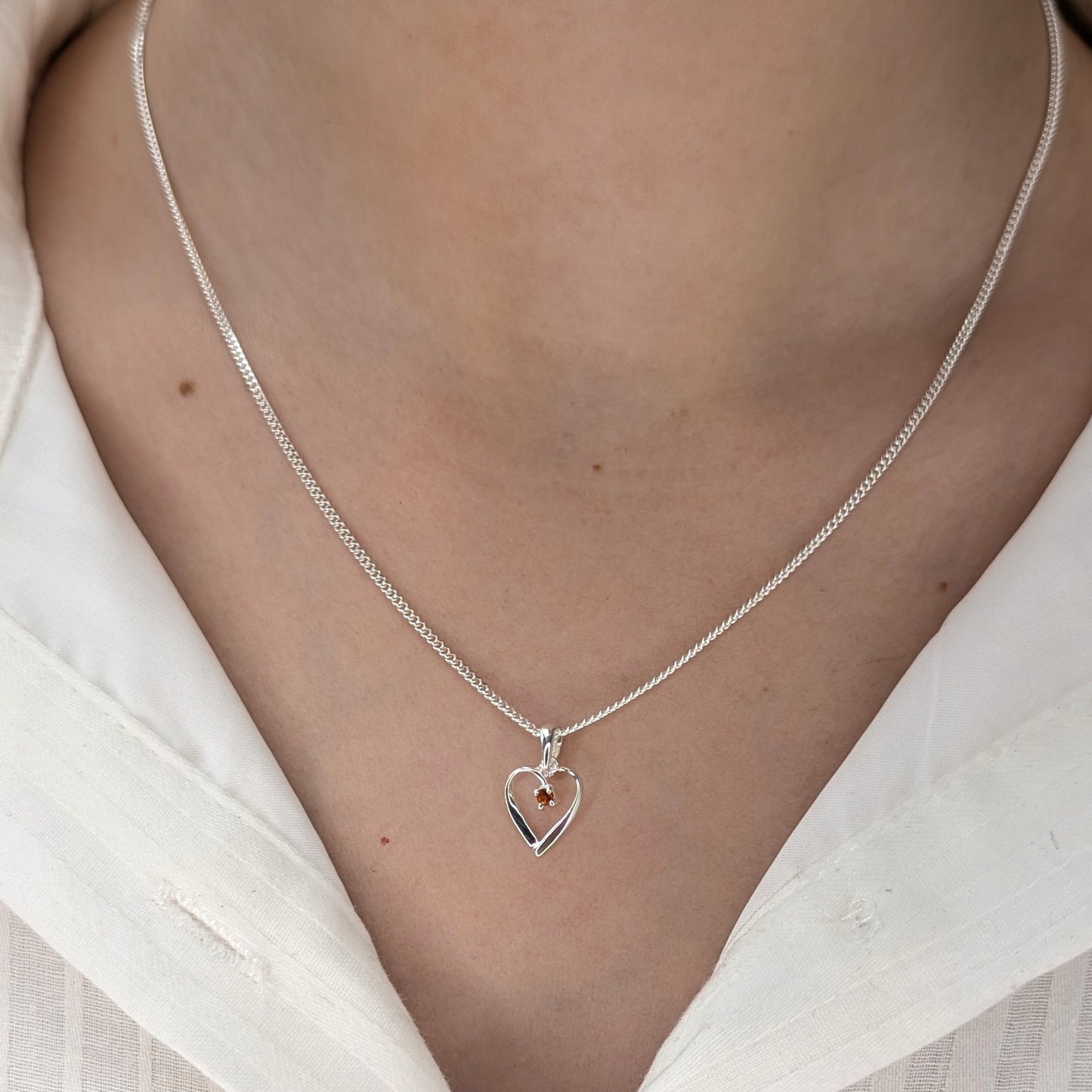 Garnet Silver Heart Necklace