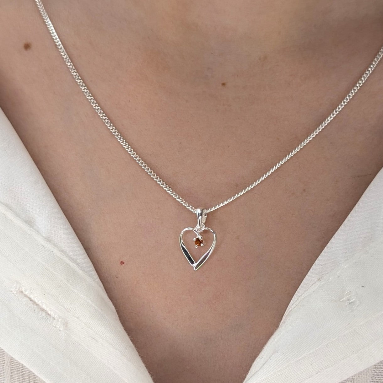 Citrine Silver Necklace Heart