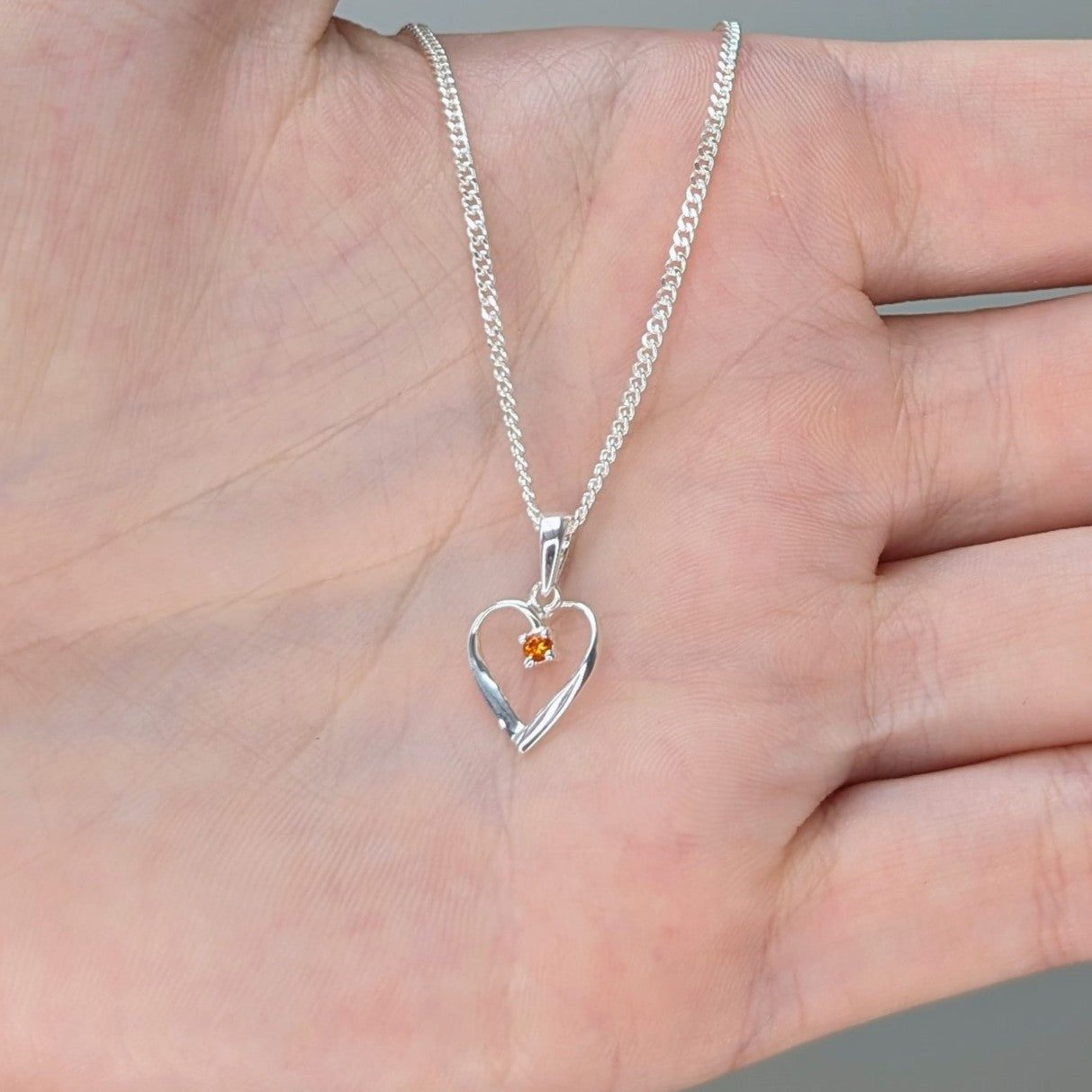 Citrine Silver Necklace Heart