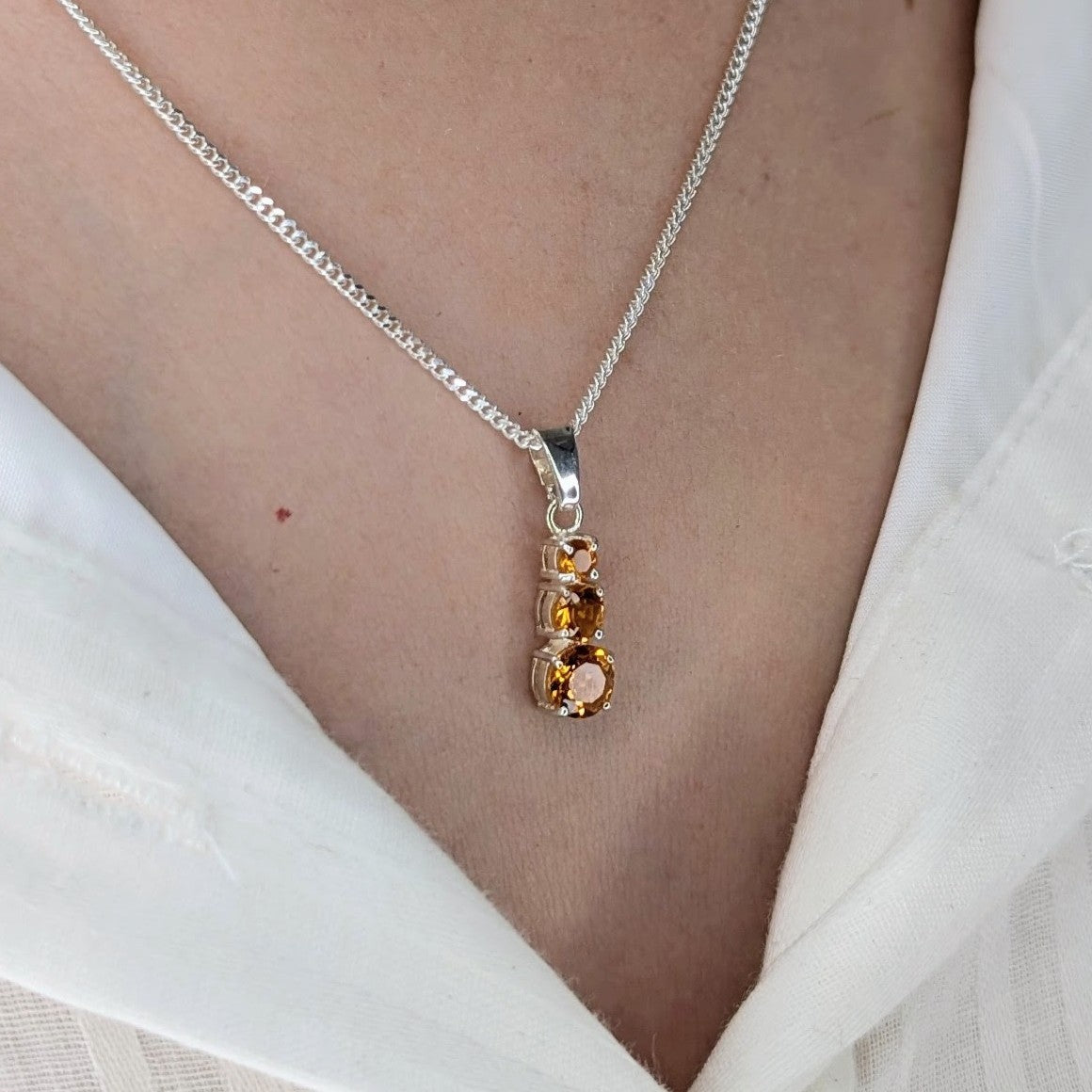 Citrine Silver Snowman Necklace