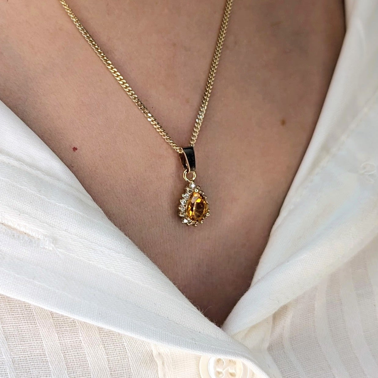 Citrine 9ct Tdrop+CZ Necklace