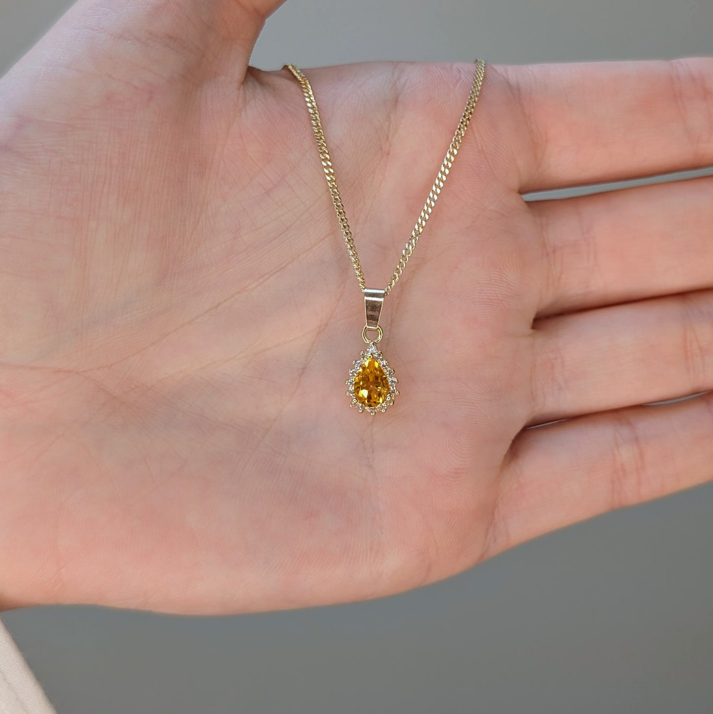 Citrine 9ct Tdrop+CZ Necklace